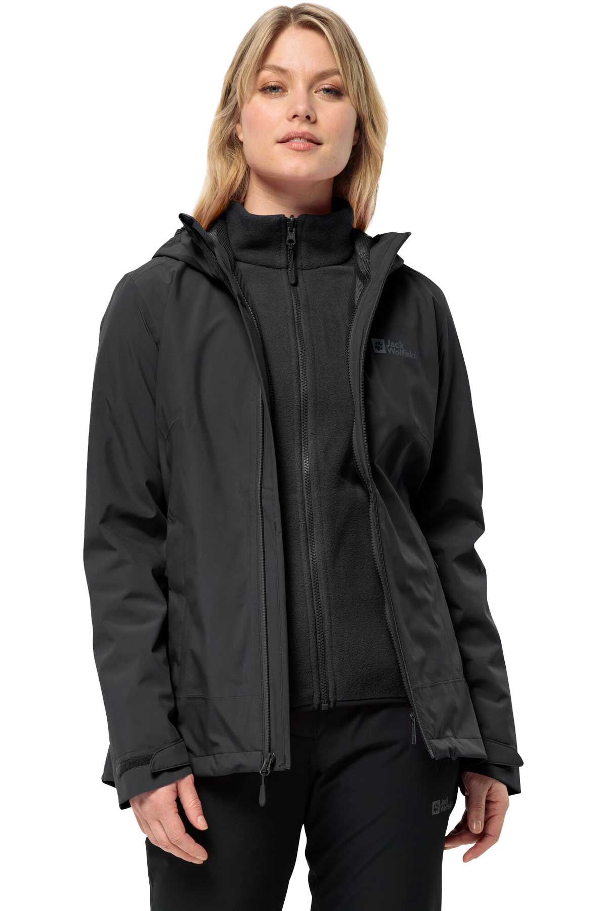 Jack Wolfskin Moonrise 3in1 Kadın Outdoor Mont 1115621-6000 Siyah