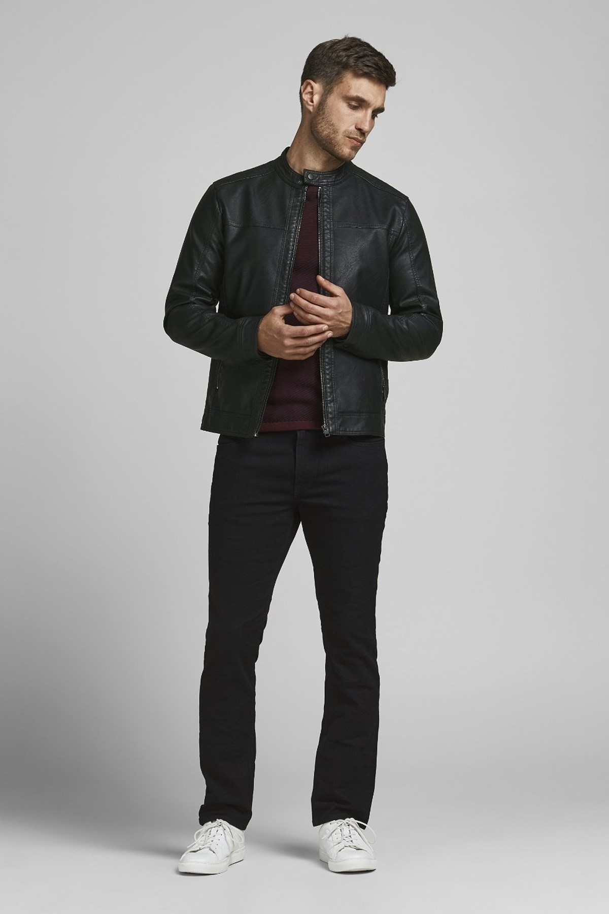 Jack & Jones Erkek Deri Ceket 12182461 Siyah