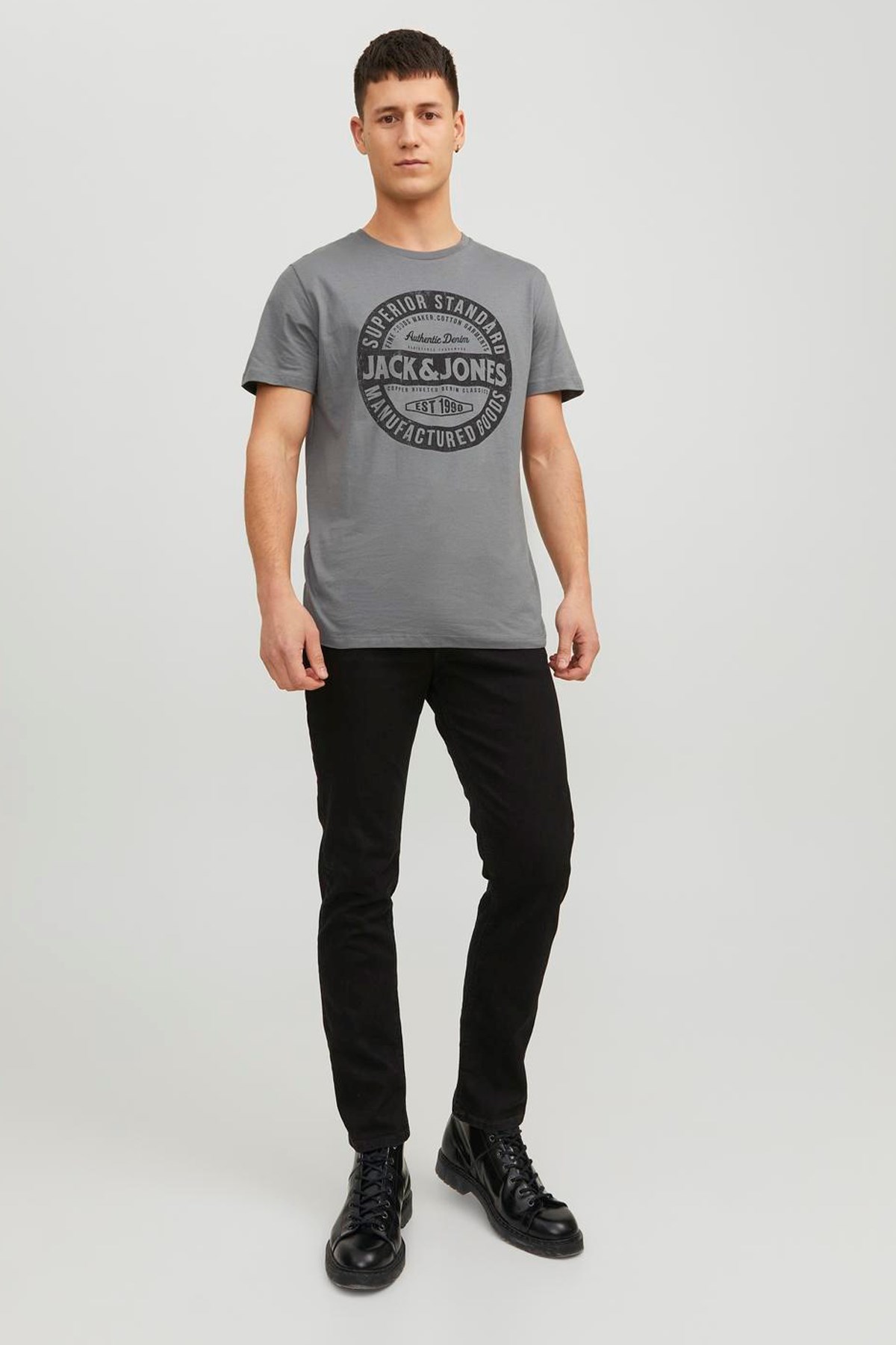 Jack & Jones Erkek Tişört 12232972 Gri