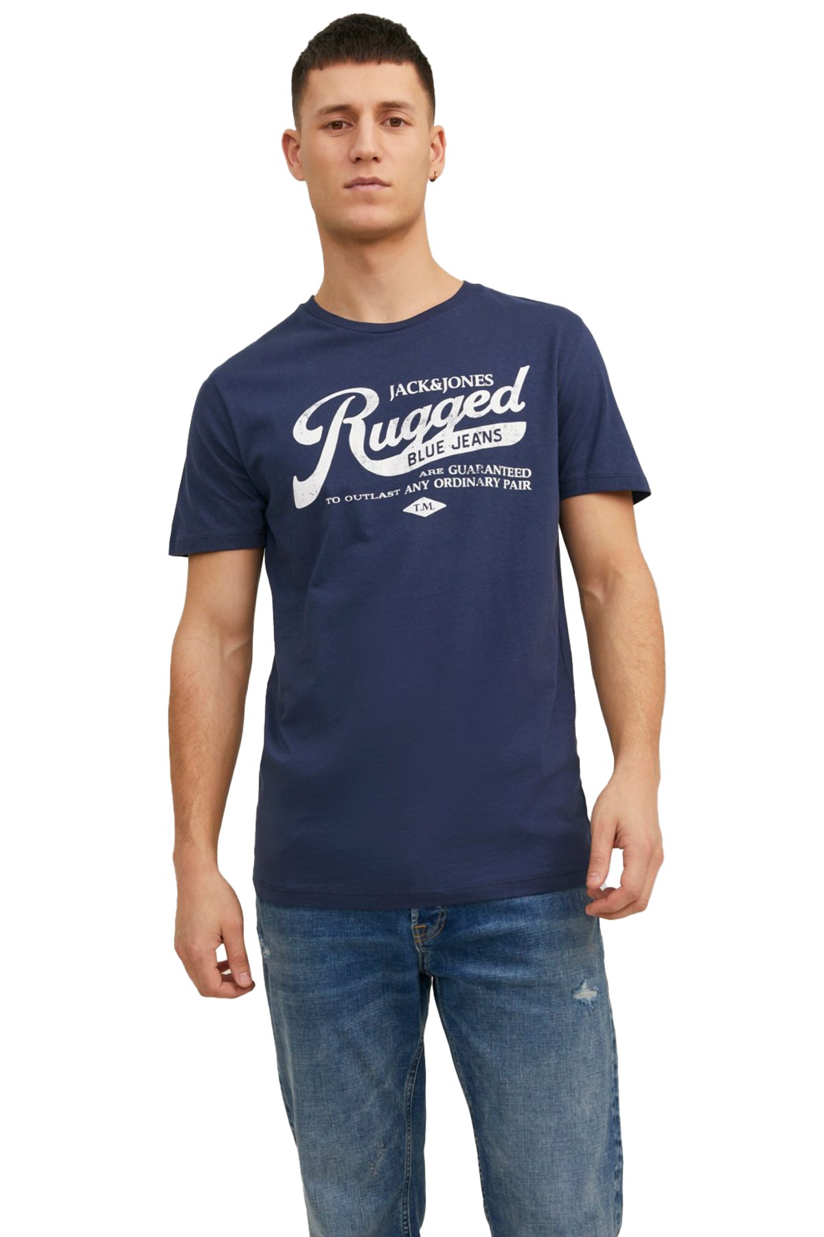 Jack & Jones Erkek Tişört 12232972 Mavi