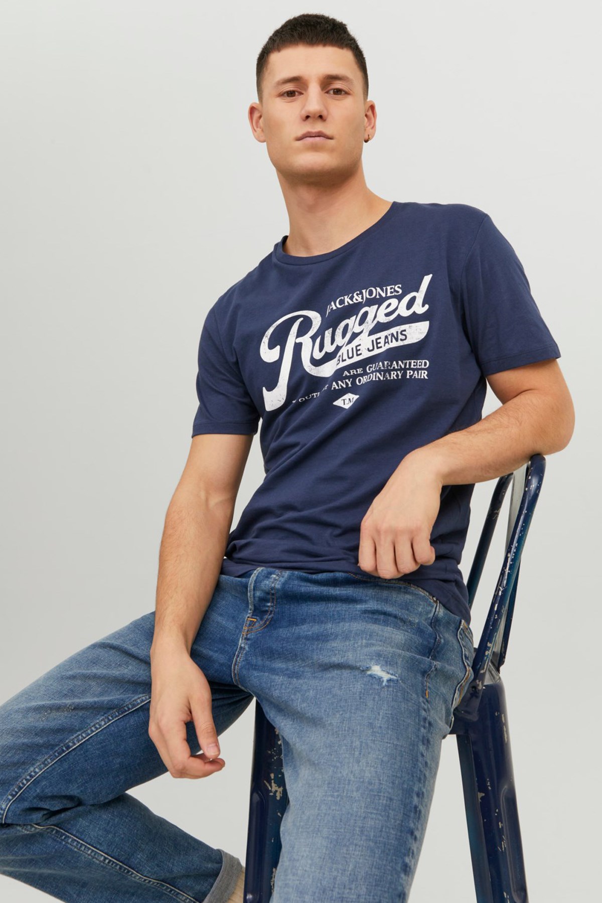 Jack & Jones Erkek Tişört 12232972 Mavi