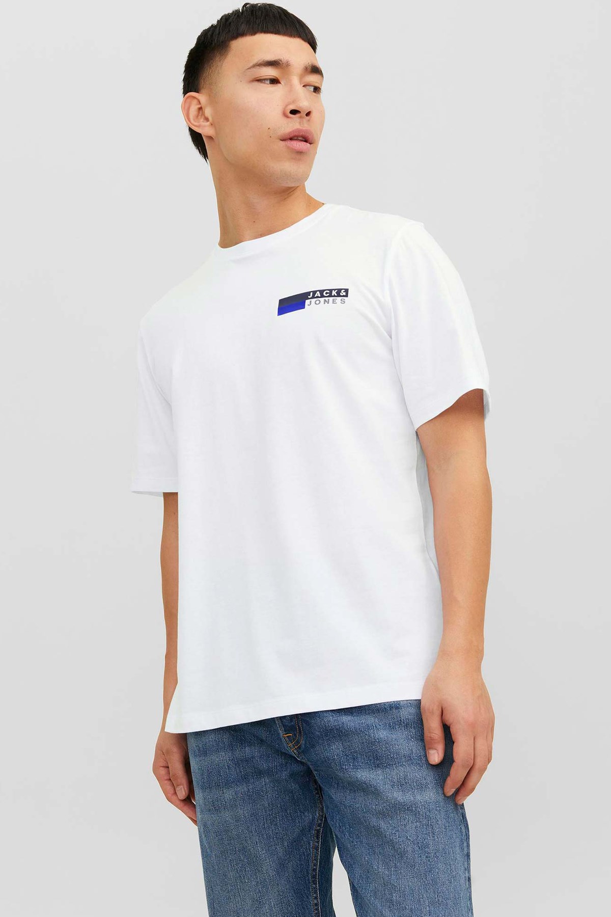 Jack & Jones Erkek Tişört 12233999 Siyah - Beyaz