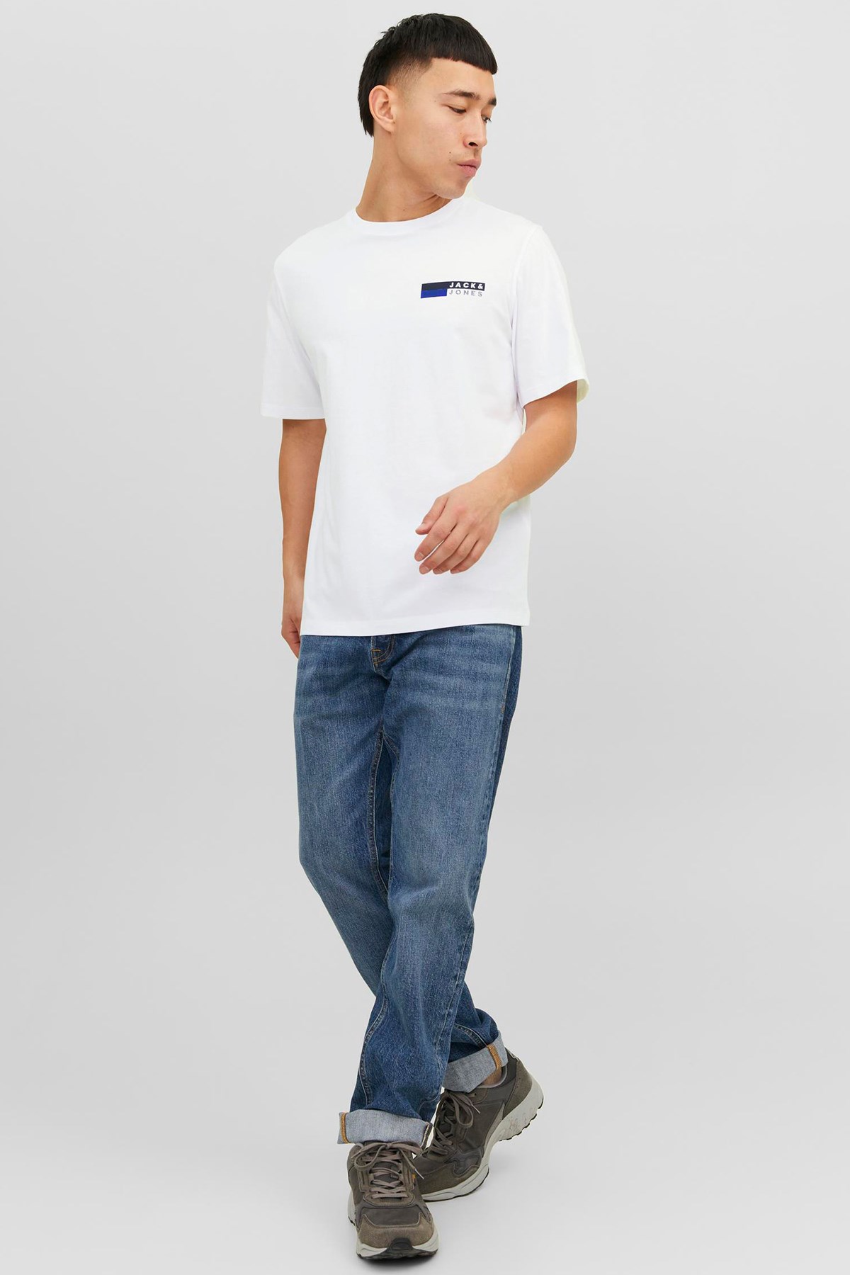 Jack & Jones Erkek Tişört 12233999 Siyah - Beyaz