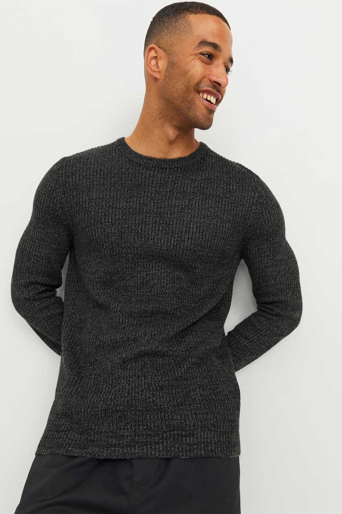 Jack & Jones Jcotwist Striped Erkek Kazak 12243000 Siyah