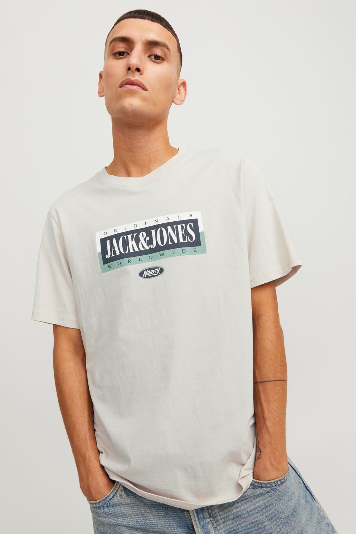 Jack & Jones Erkek Tişört 12250411 Krem