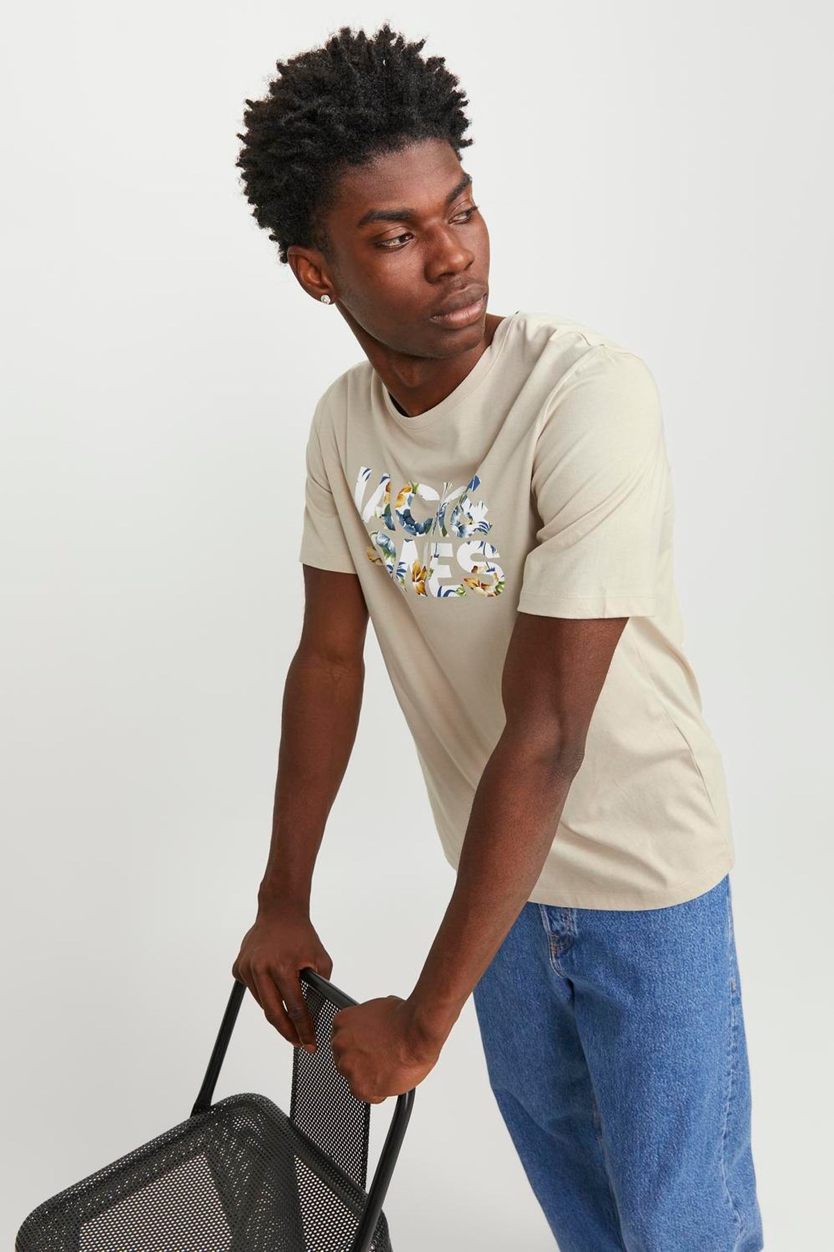 Jack & Jones Erkek Tişört 12250683 Krem