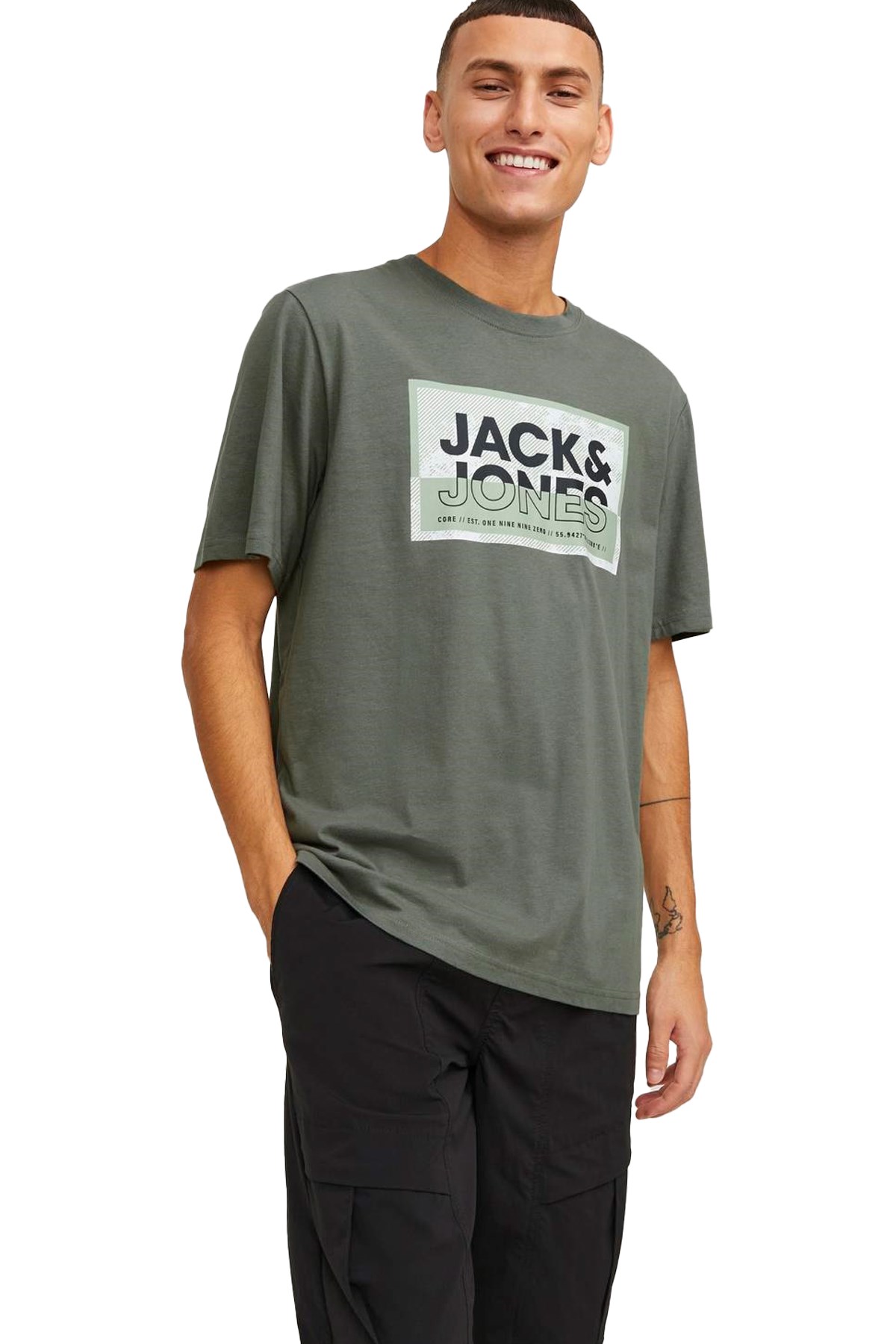 Jack & Jones Erkek Tişört 12253442 Yeşil