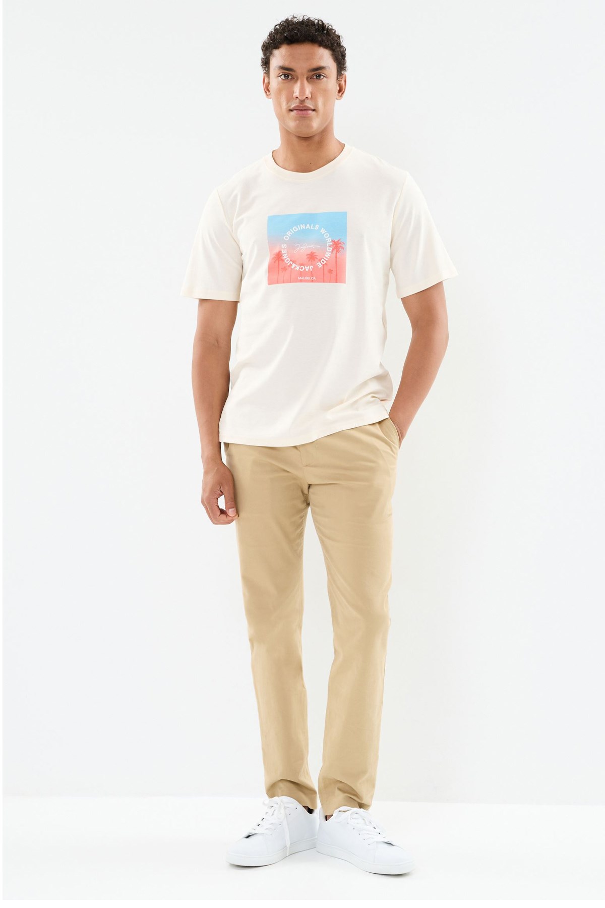 Jack & Jones Erkek Tişört 12255363 Krem