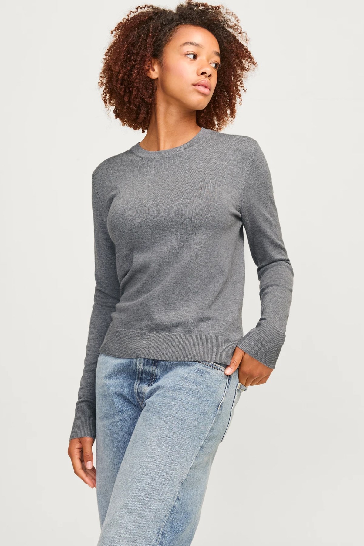 Jack & Jones Jxcara Kadın Kazak Açık Gri
