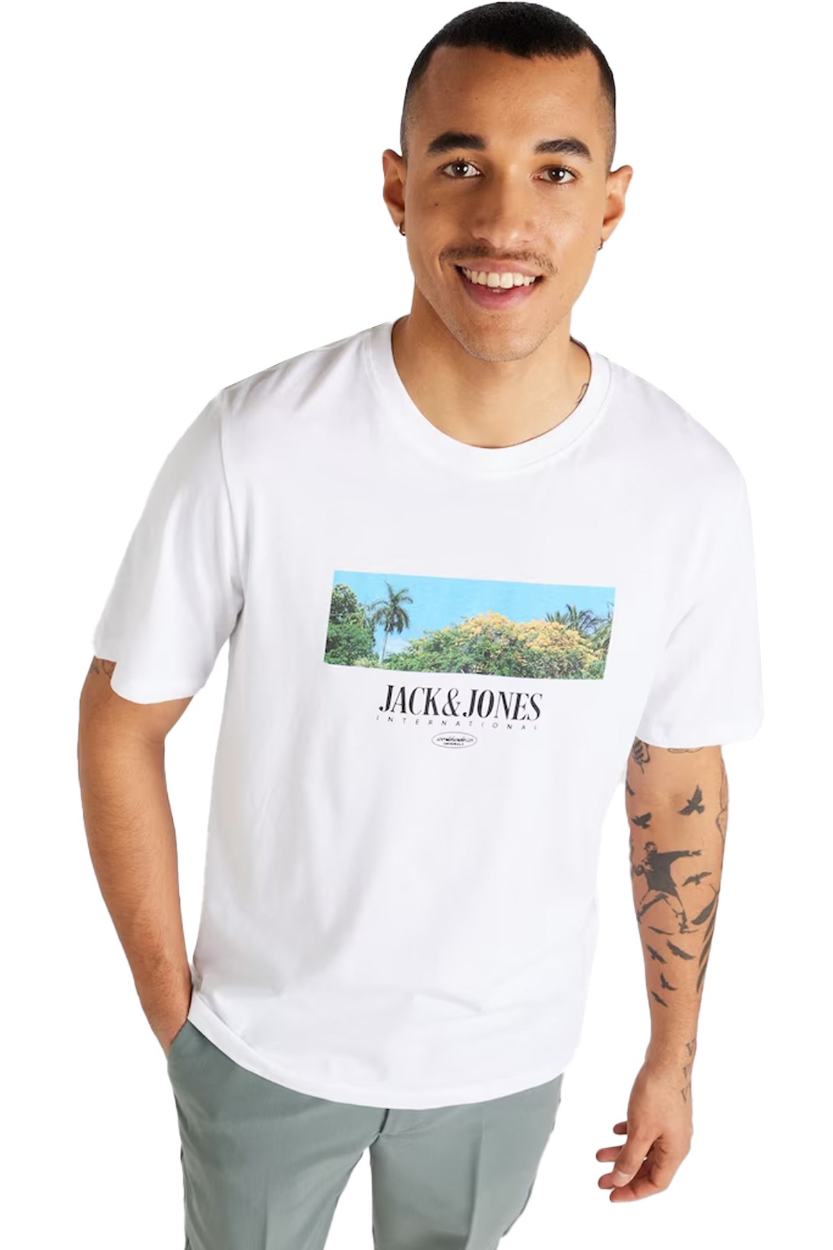 Jack & Jones Erkek Tişört 12255639 Beyaz