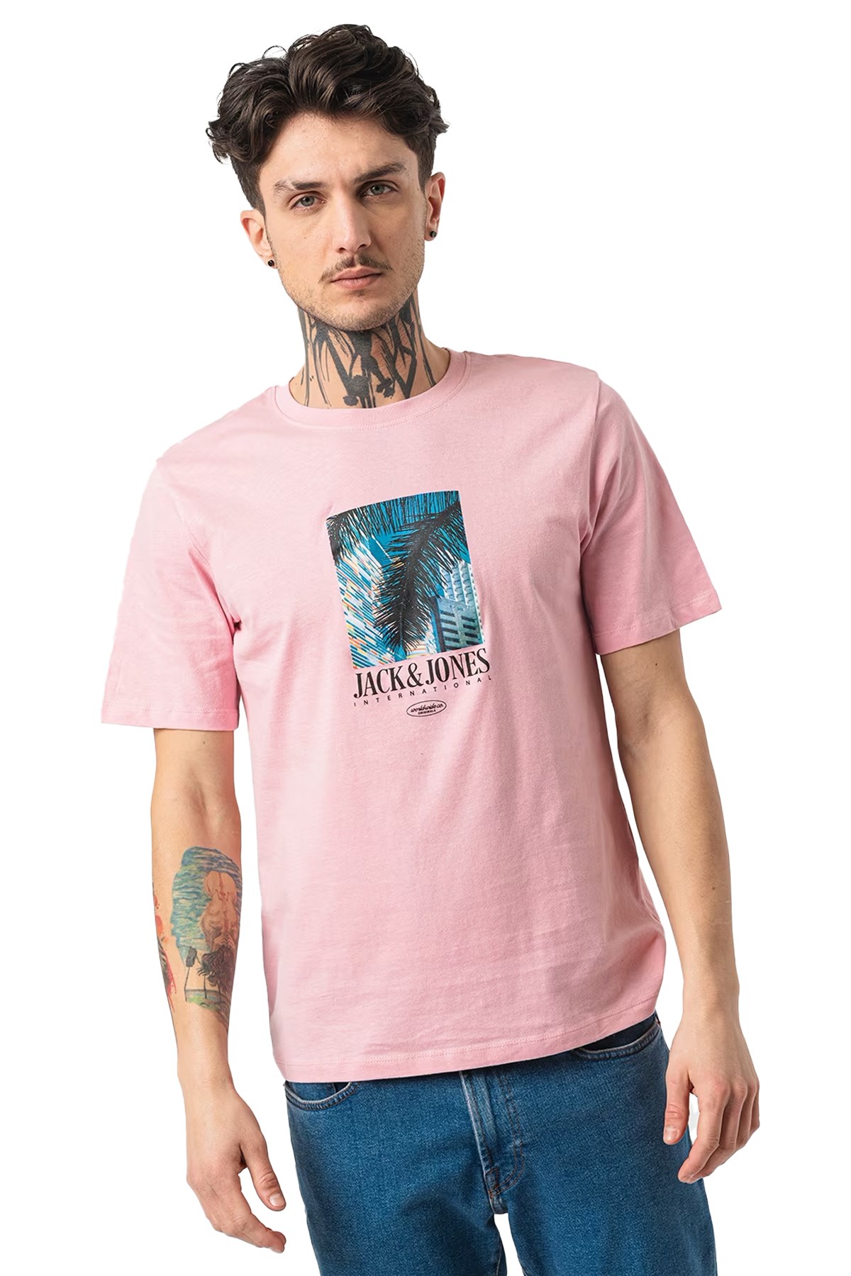 Jack & Jones Erkek Tişört 12255639 Pembe