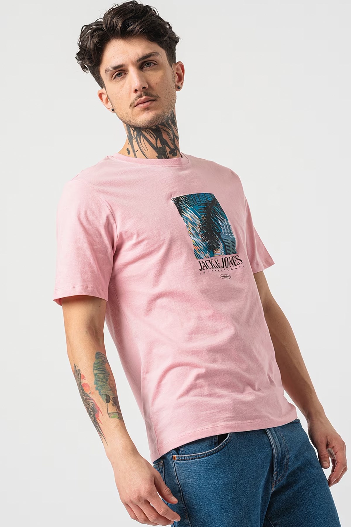 Jack & Jones Erkek Tişört 12255639 Pembe