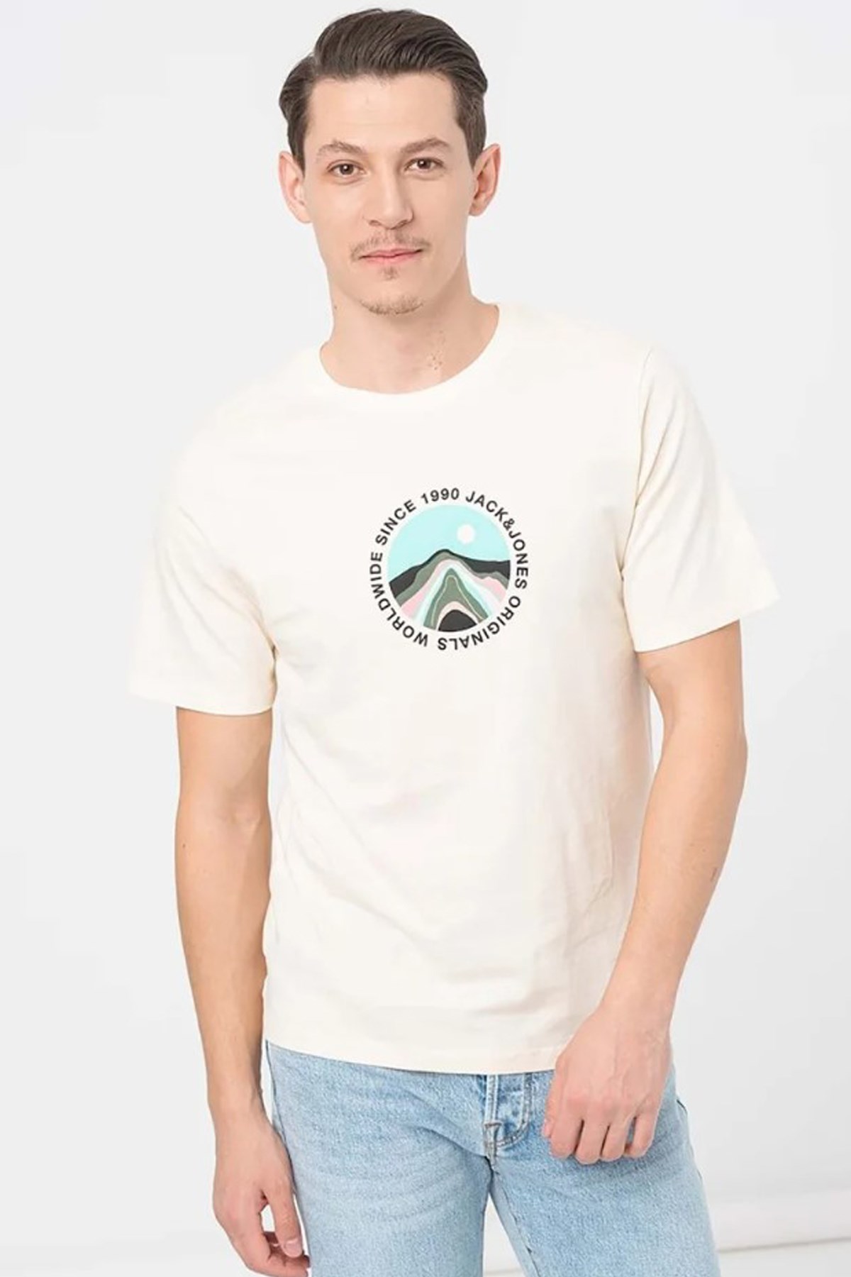 Jack & Jones Erkek Tişört 12255640 Krem