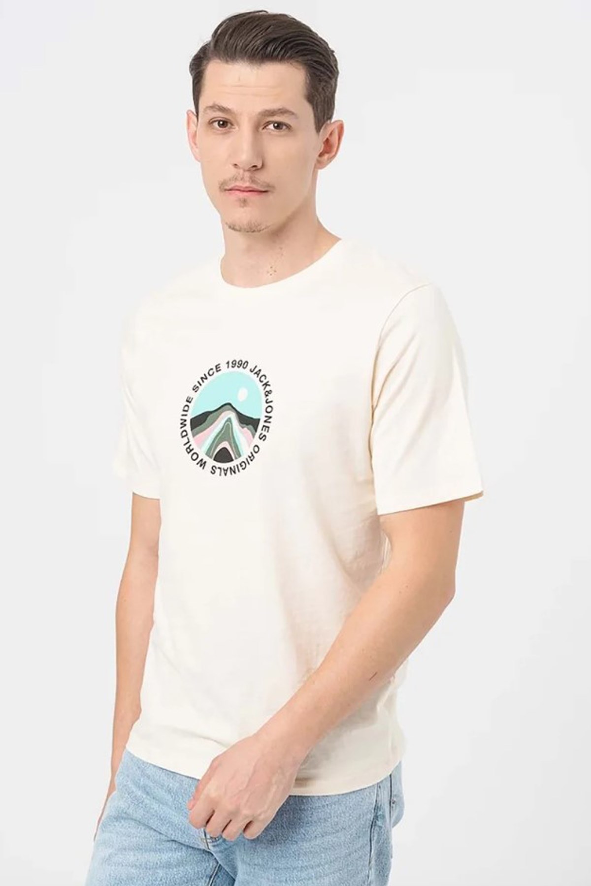 Jack & Jones Erkek Tişört 12255640 Krem