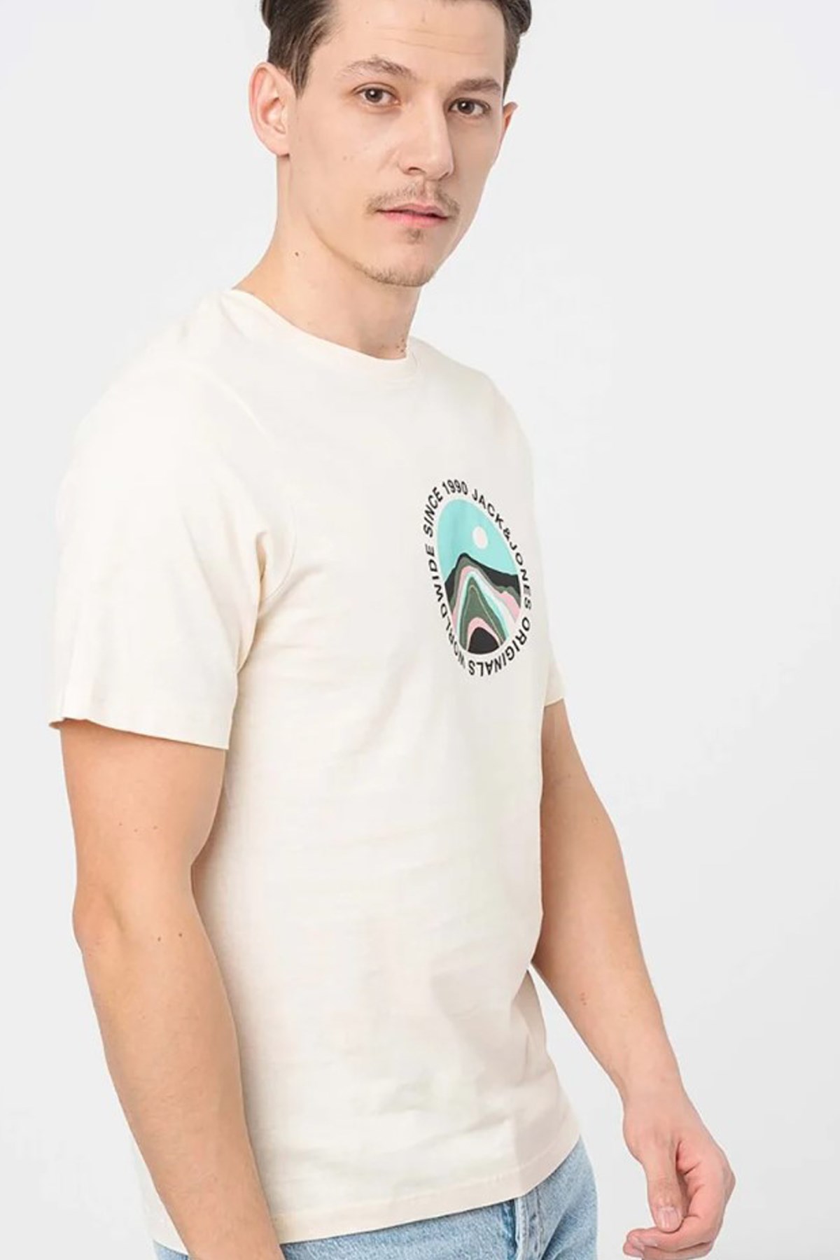 Jack & Jones Erkek Tişört 12255640 Krem