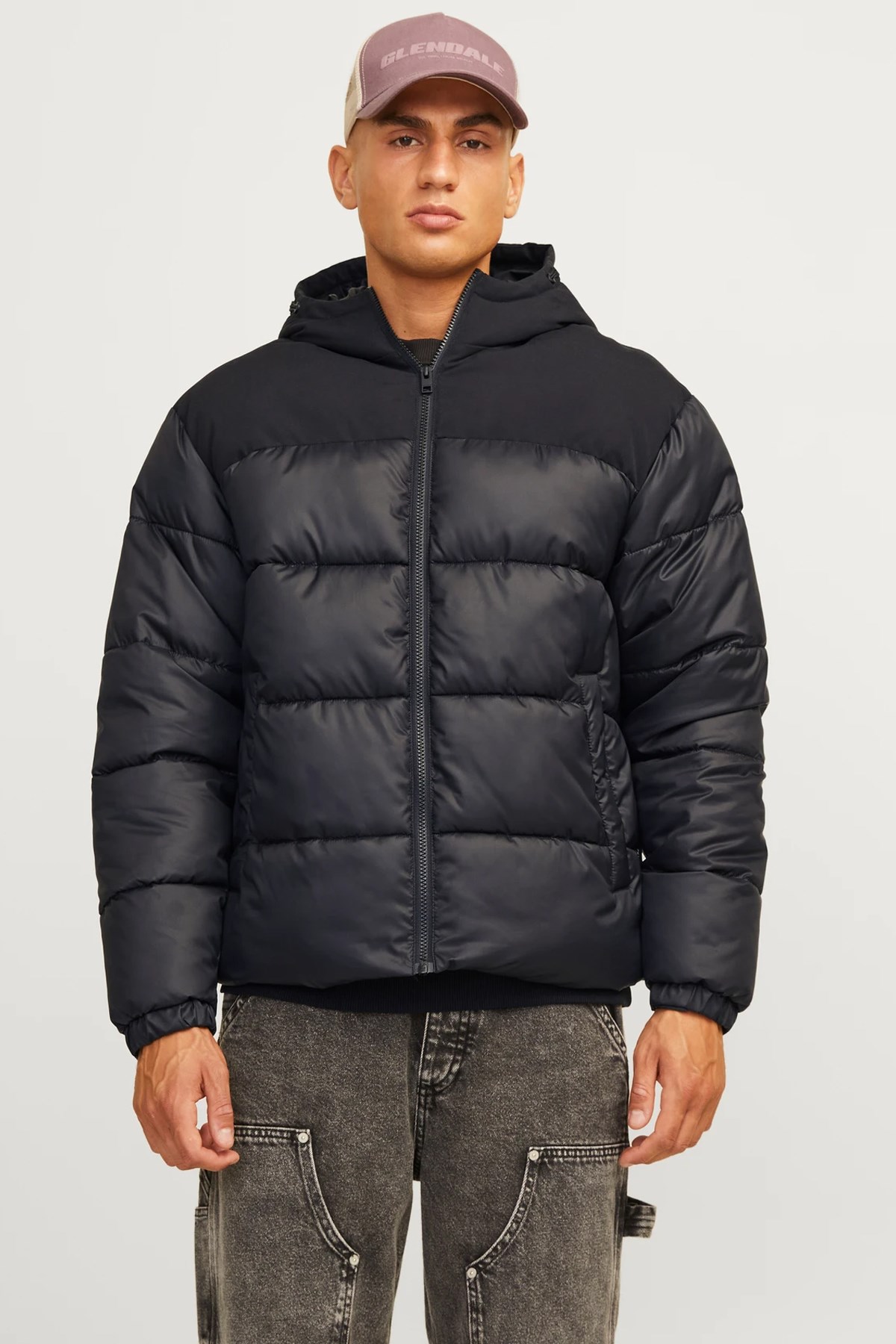 Jack & Jones Moon Hood Puffer Erkek Mont 12256882 Siyah