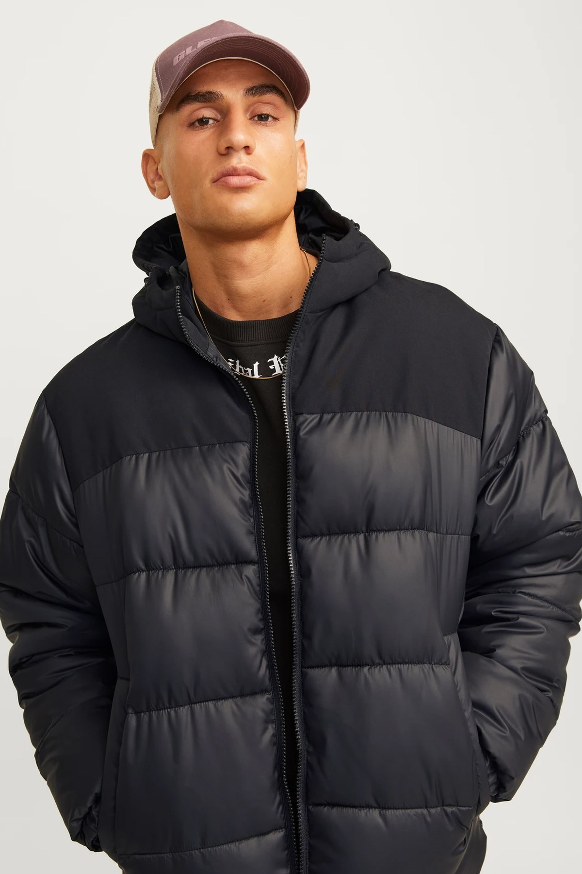 Jack & Jones Moon Hood Puffer Erkek Mont 12256882 Siyah