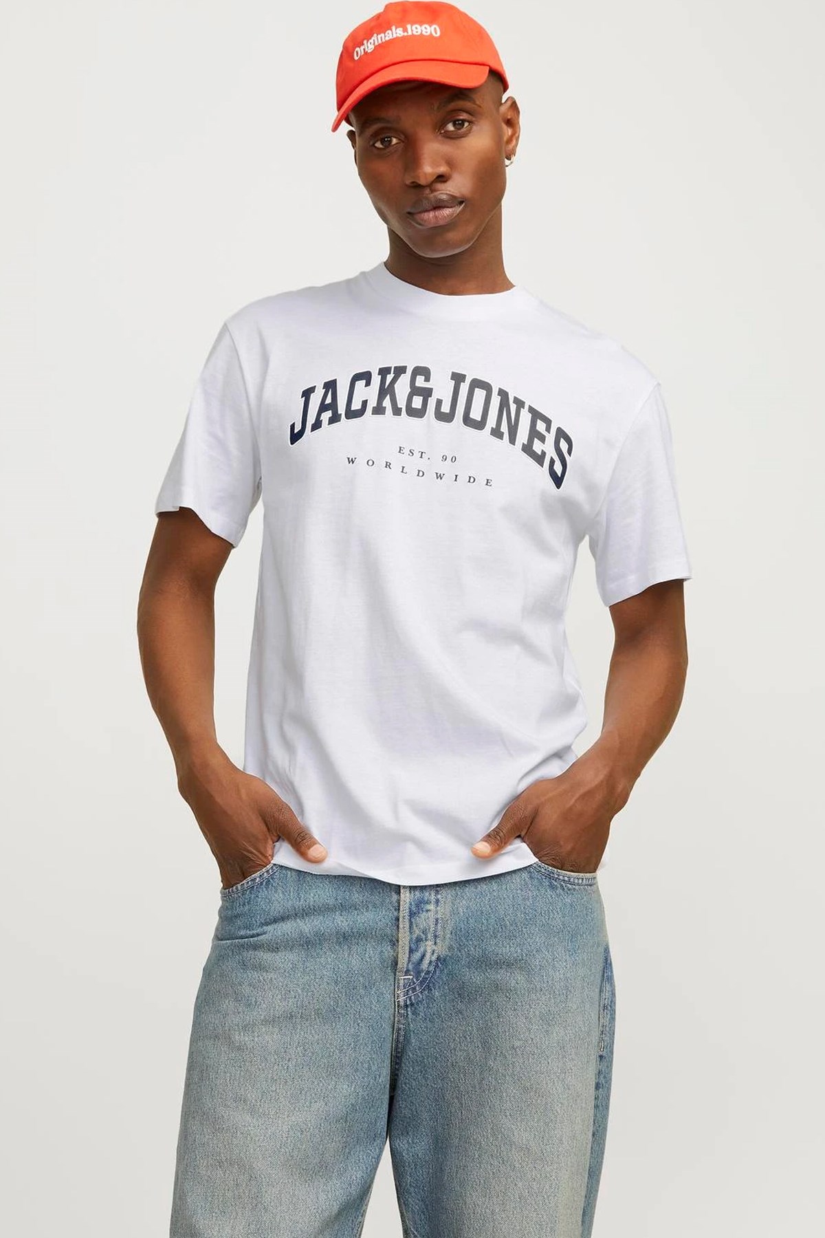 Jack & Jones Erkek Jjecaleb Varsity Tişört 12257579 Beyaz