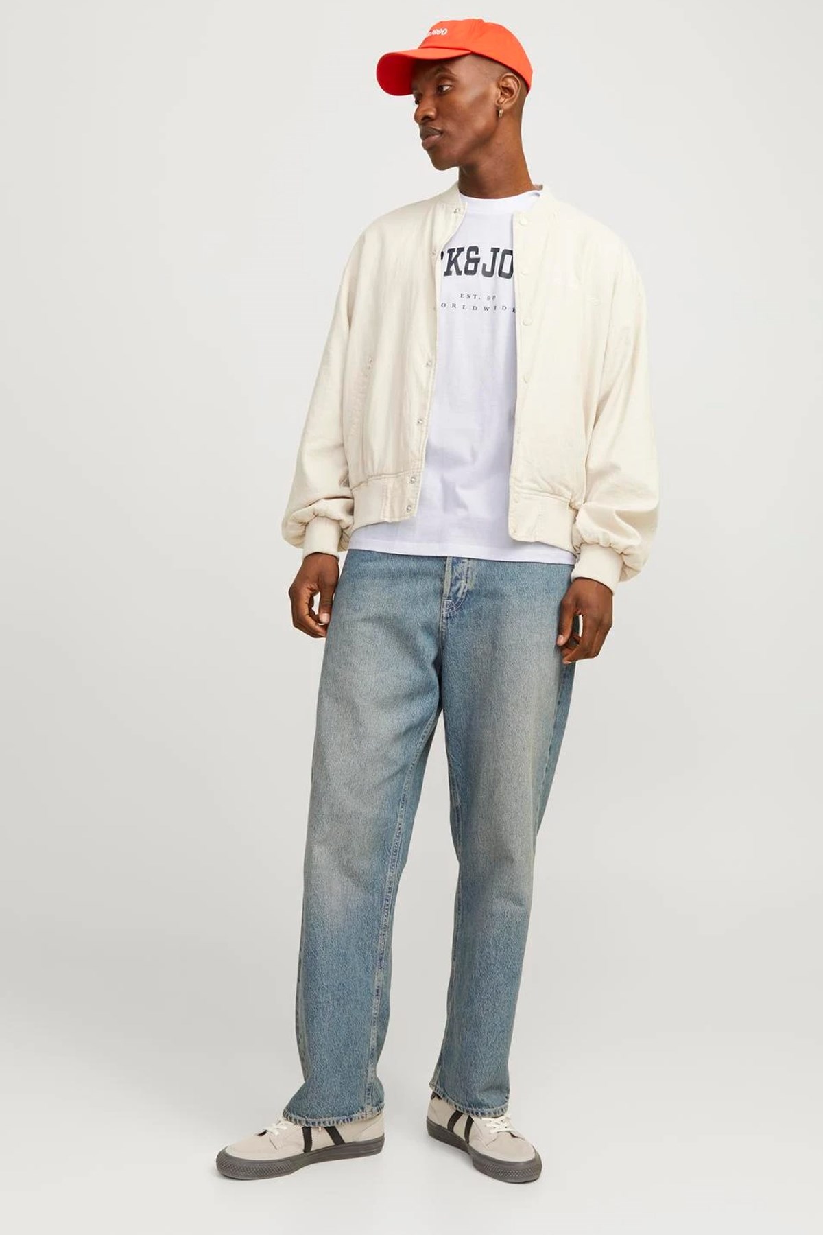 Jack & Jones Erkek Jjecaleb Varsity Tişört 12257579 Beyaz