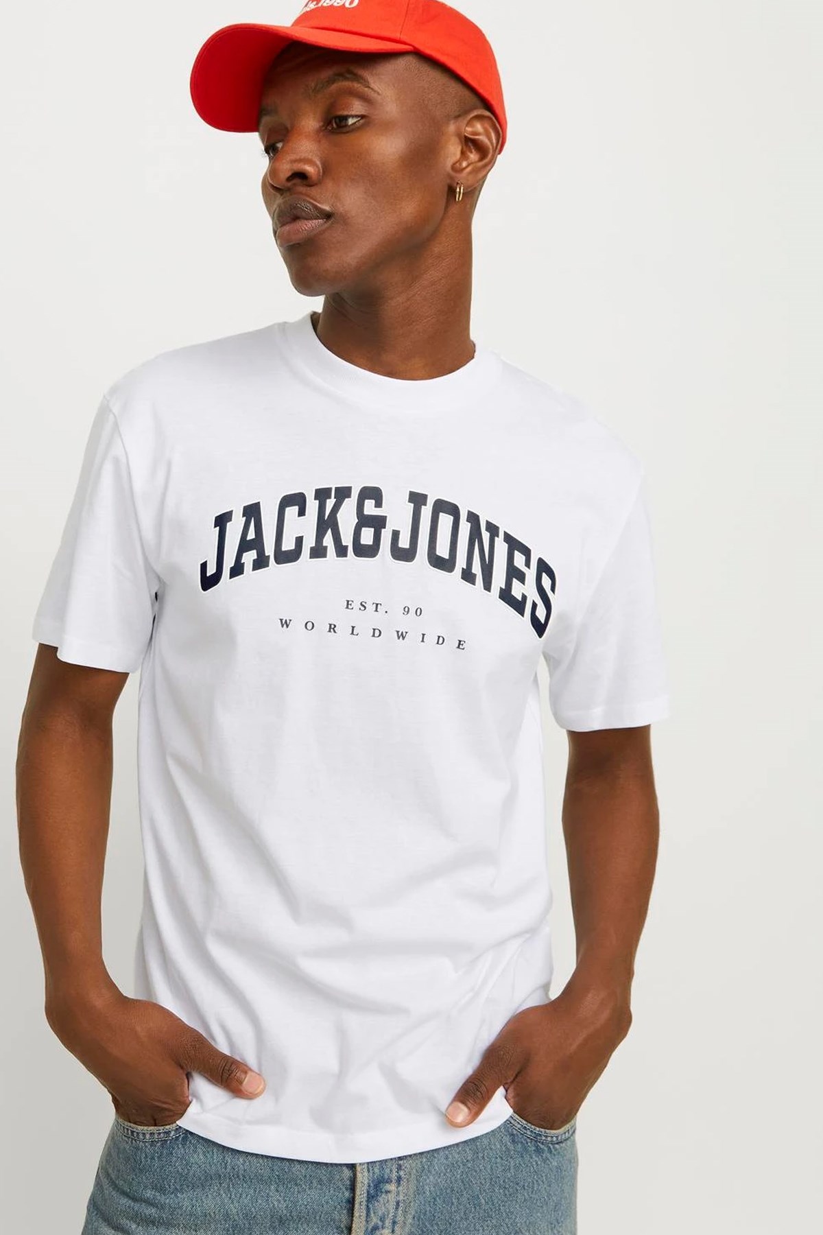 Jack & Jones Erkek Jjecaleb Varsity Tişört 12257579 Beyaz