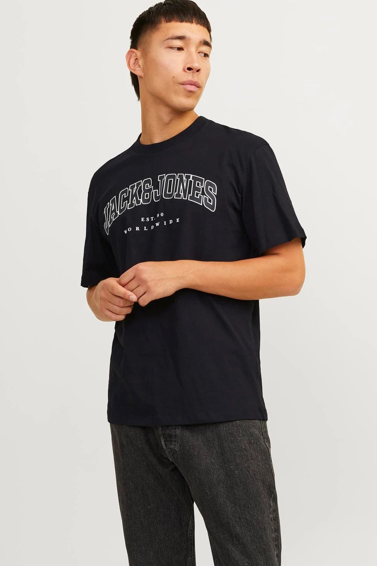 Jack & Jones Erkek Jjecaleb Varsity Tişört 12257579 Siyah