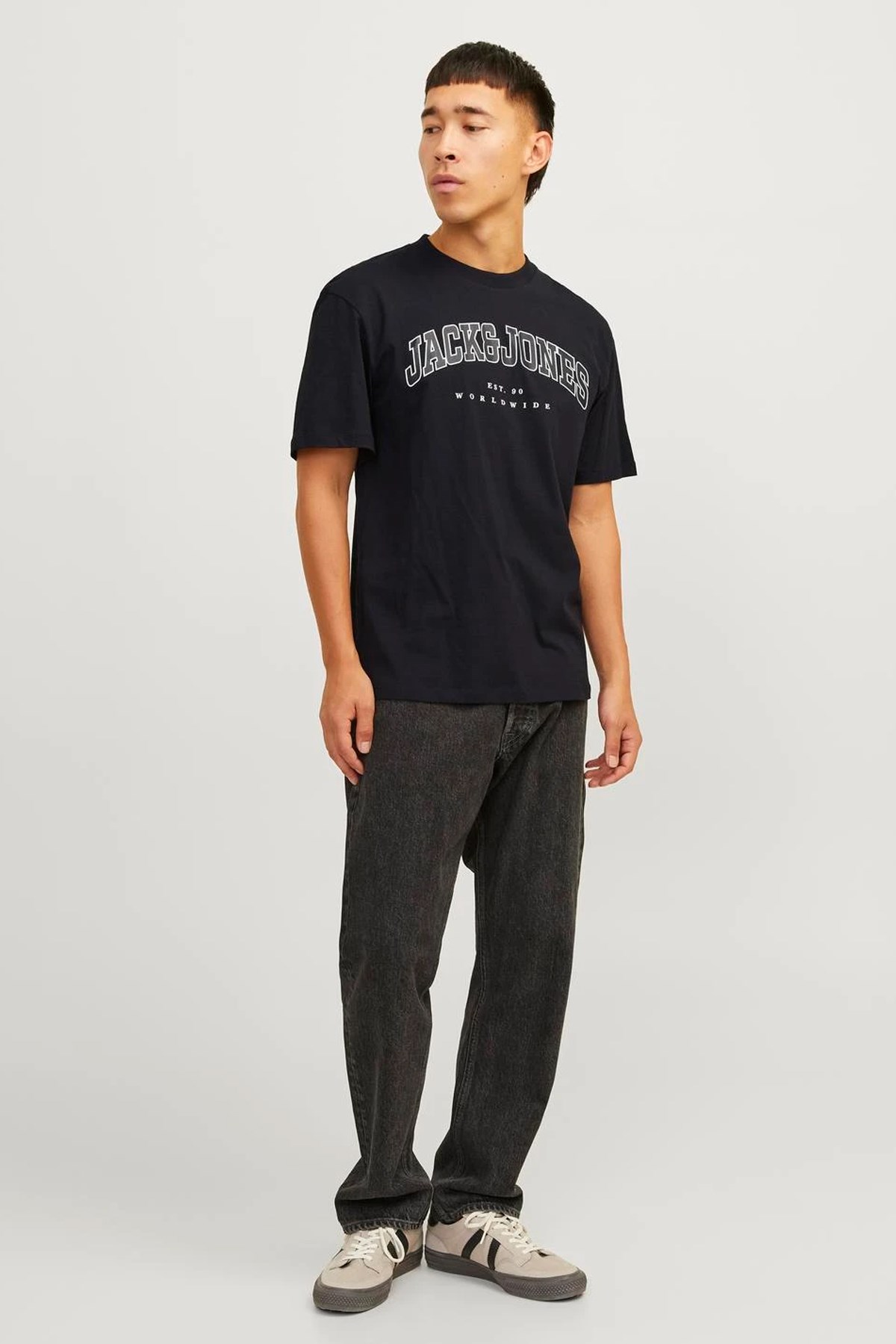 Jack & Jones Erkek Jjecaleb Varsity Tişört 12257579 Siyah