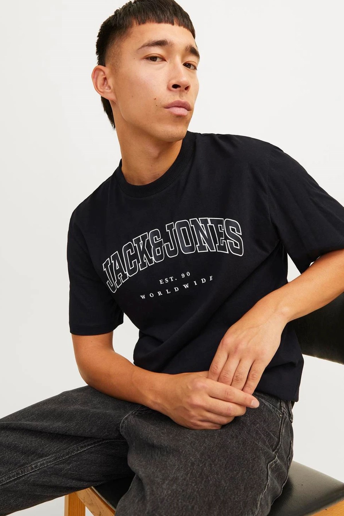 Jack & Jones Erkek Jjecaleb Varsity Tişört 12257579 Siyah