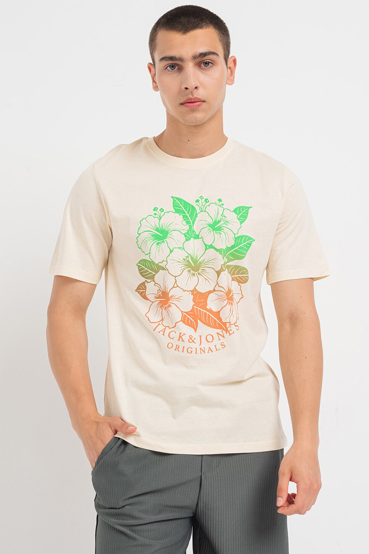 Jack & Jones Erkek Tişört 12258057 Krem