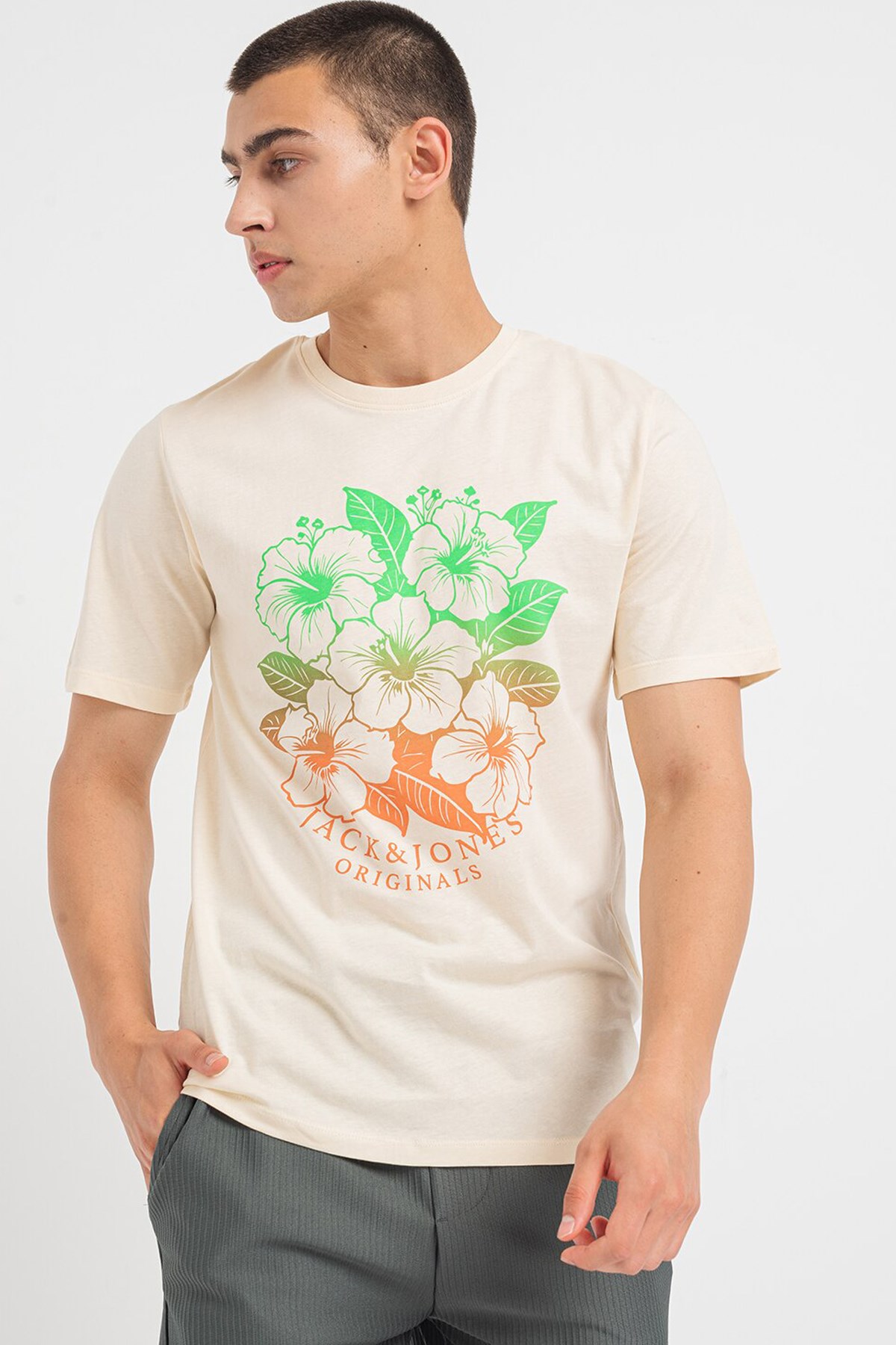 Jack & Jones Erkek Tişört 12258057 Krem