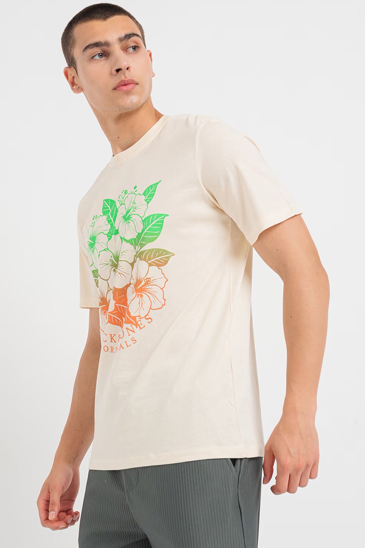 Jack & Jones Erkek Tişört 12258057 Krem