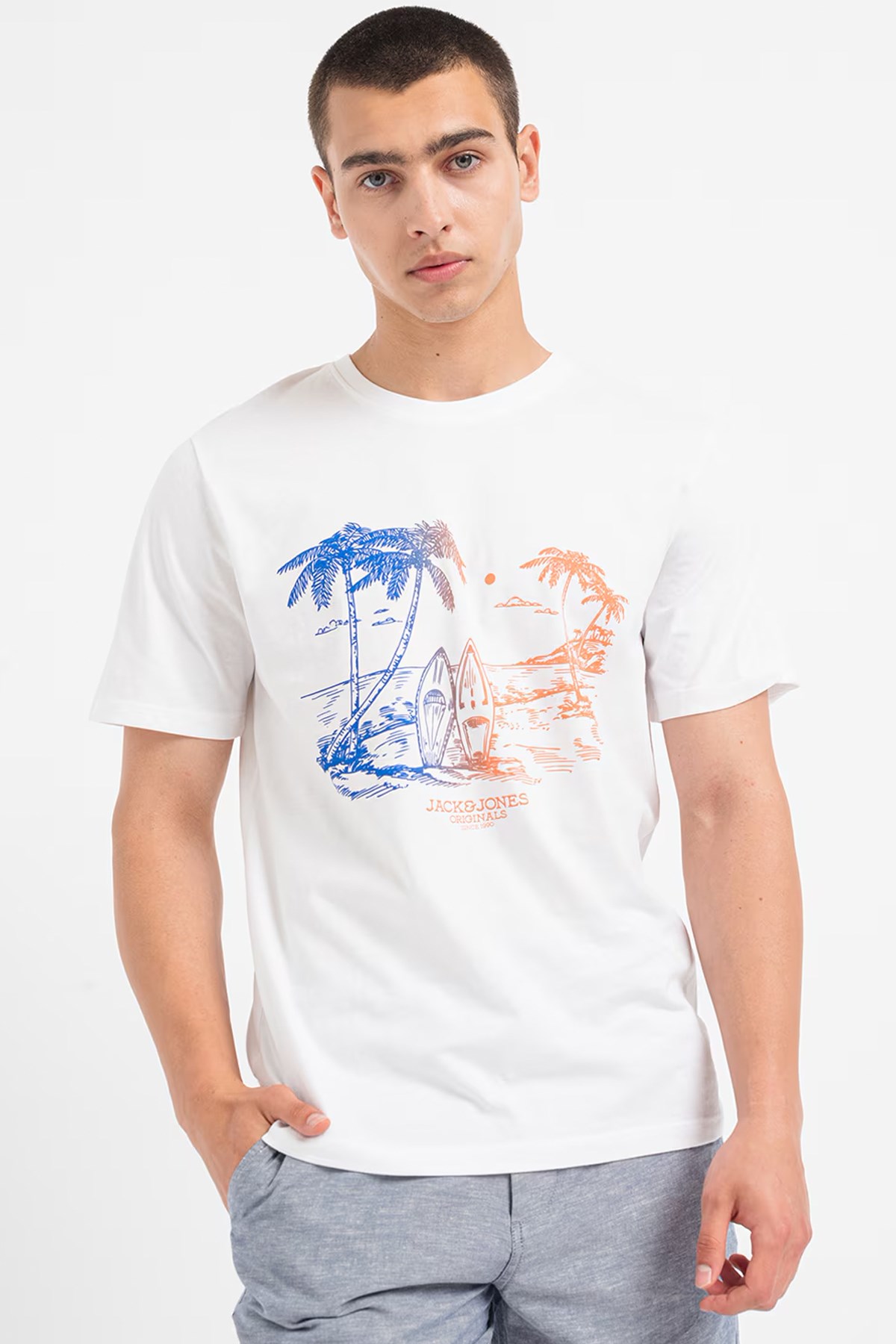 Jack & Jones Erkek Tişört 12258057 Beyaz