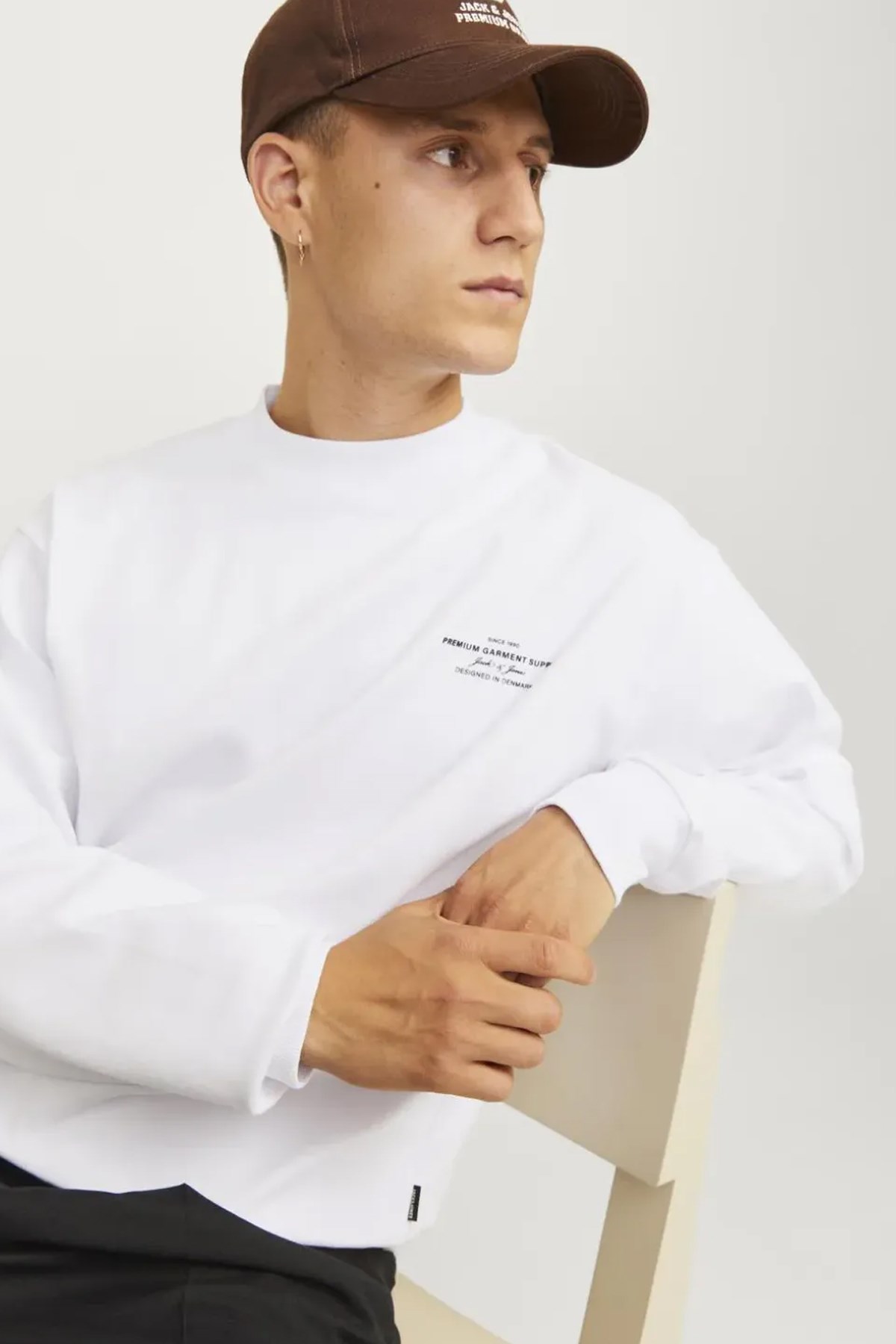 Jack & Jones Blachad Branding Erkek Sweat 12261386 Ekru