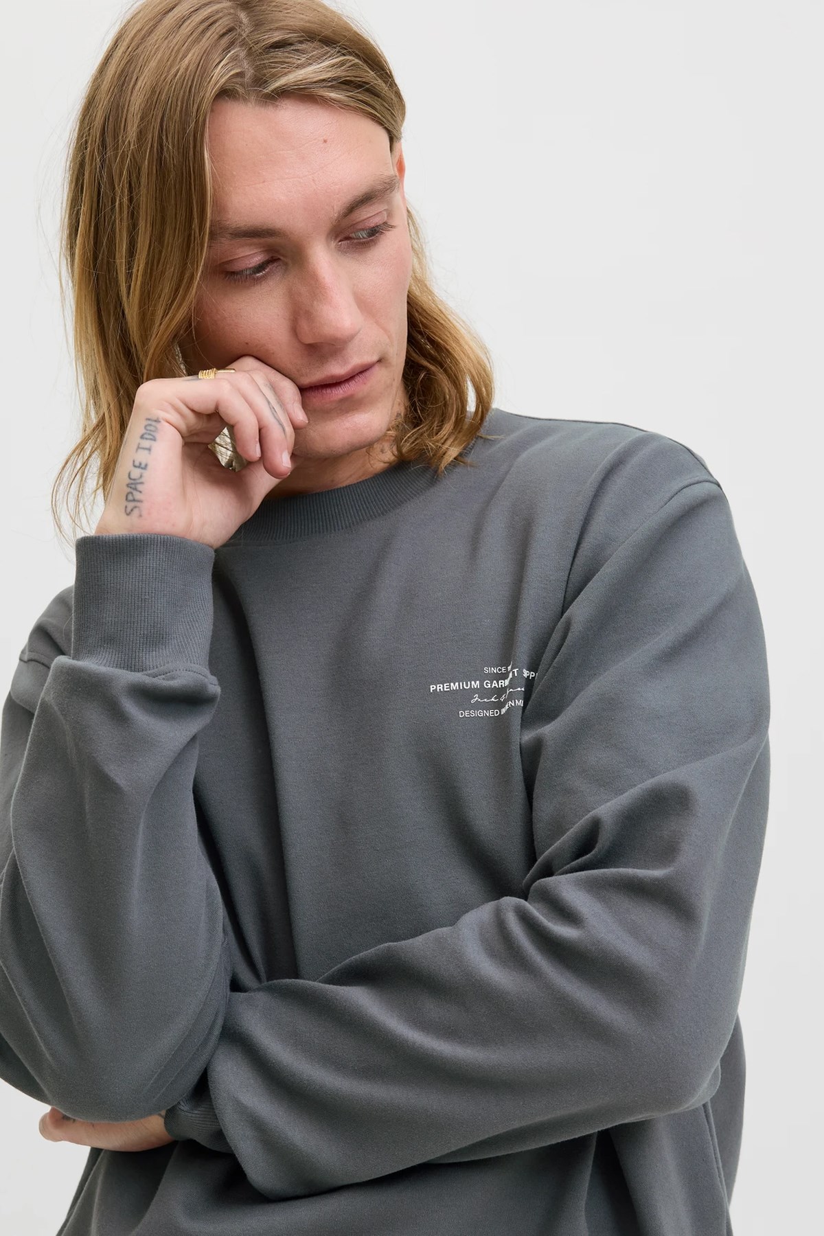 Jack & Jones Blachad Branding Erkek Sweat 12261386 Gri