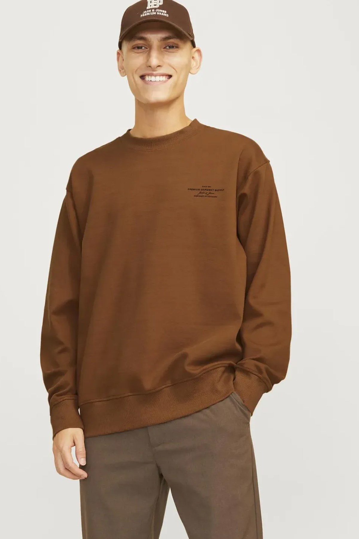 Jack & Jones Blachad Branding Erkek Sweat 12261386 Kahverengi
