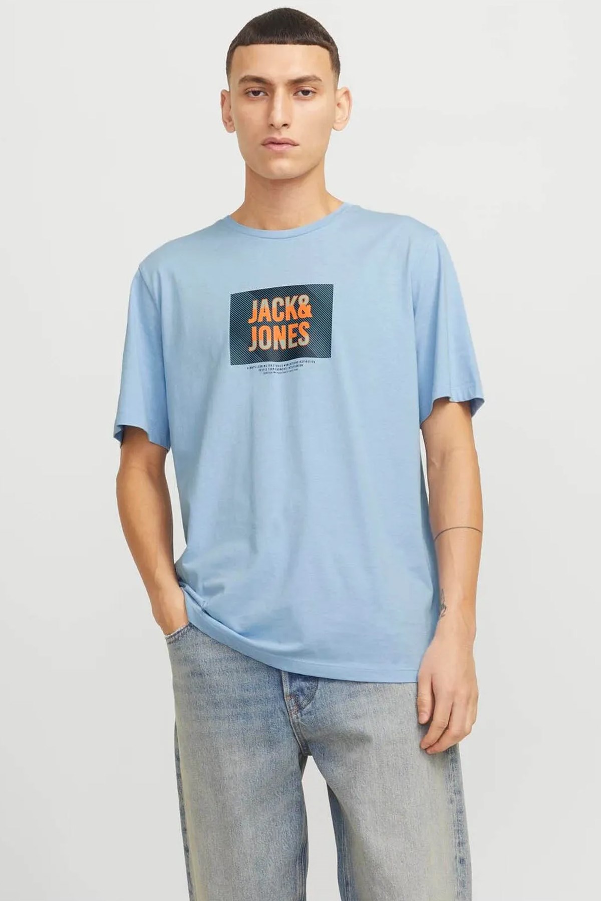 Jack & Jones Jjhudson Ln Erkek Tişört 12268477 Açık Mavi