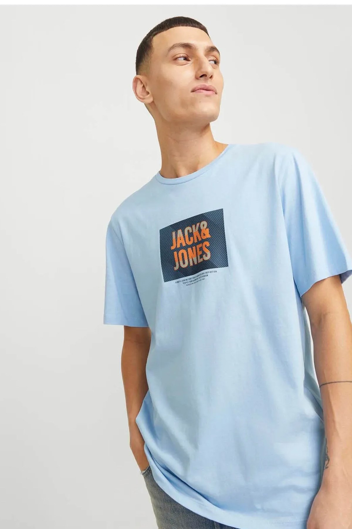 Jack & Jones Jjhudson Ln Erkek Tişört 12268477 Açık Mavi