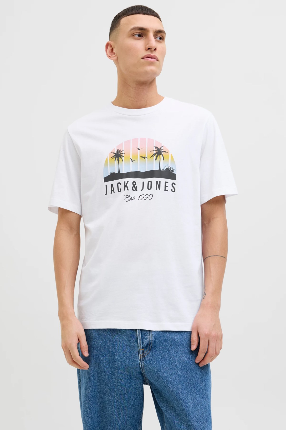 Jack & Jones Jjpalm Erkek Tişört Beyaz