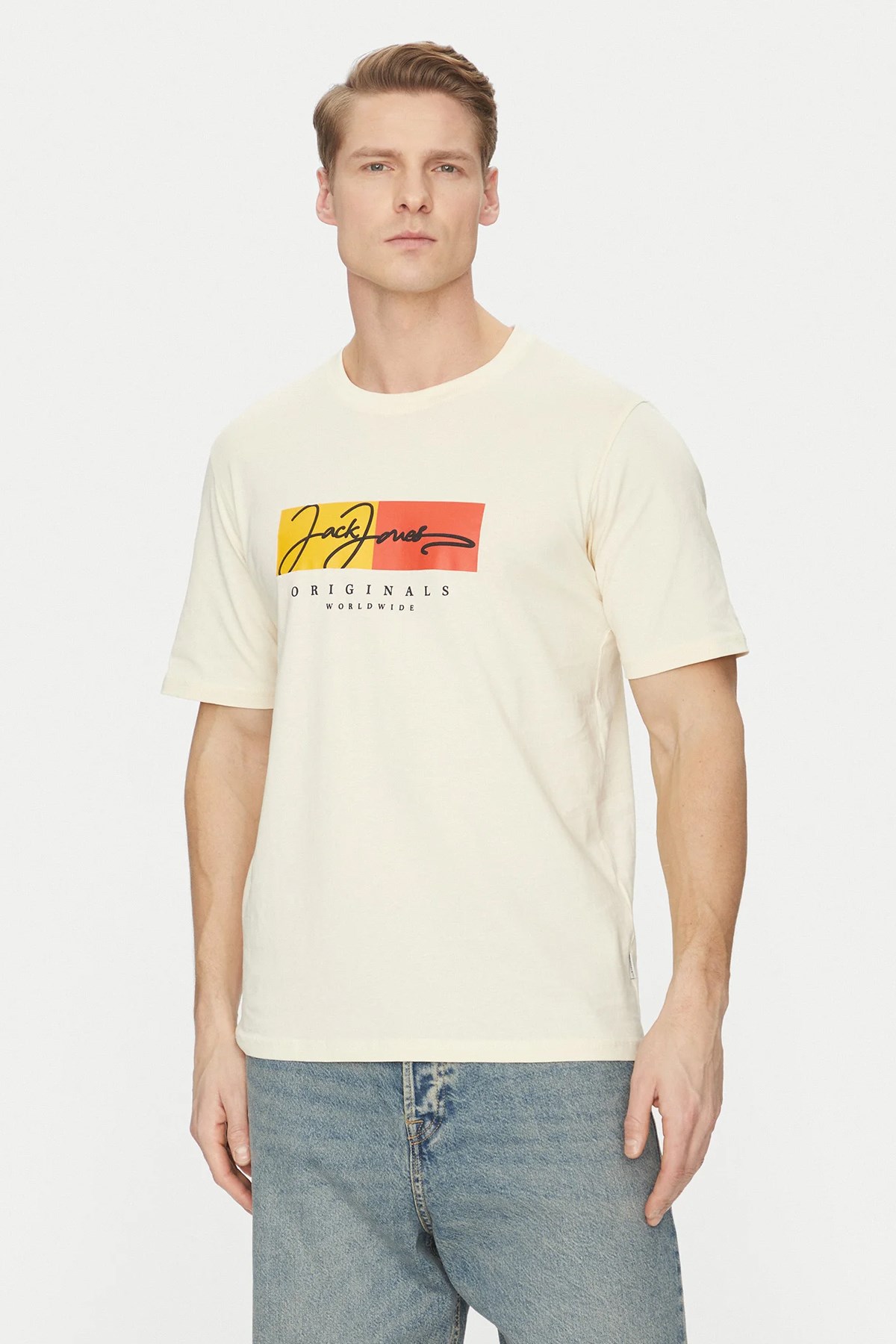 Jack & Jones Jorfrederiksberg Erkek Tişört 12278266 Krem