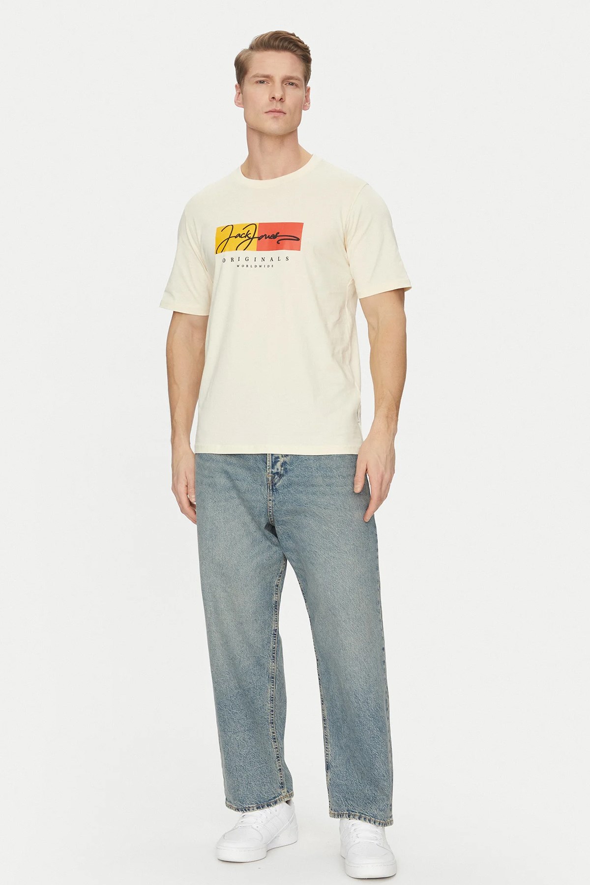 Jack & Jones Jorfrederiksberg Erkek Tişört 12278266 Krem