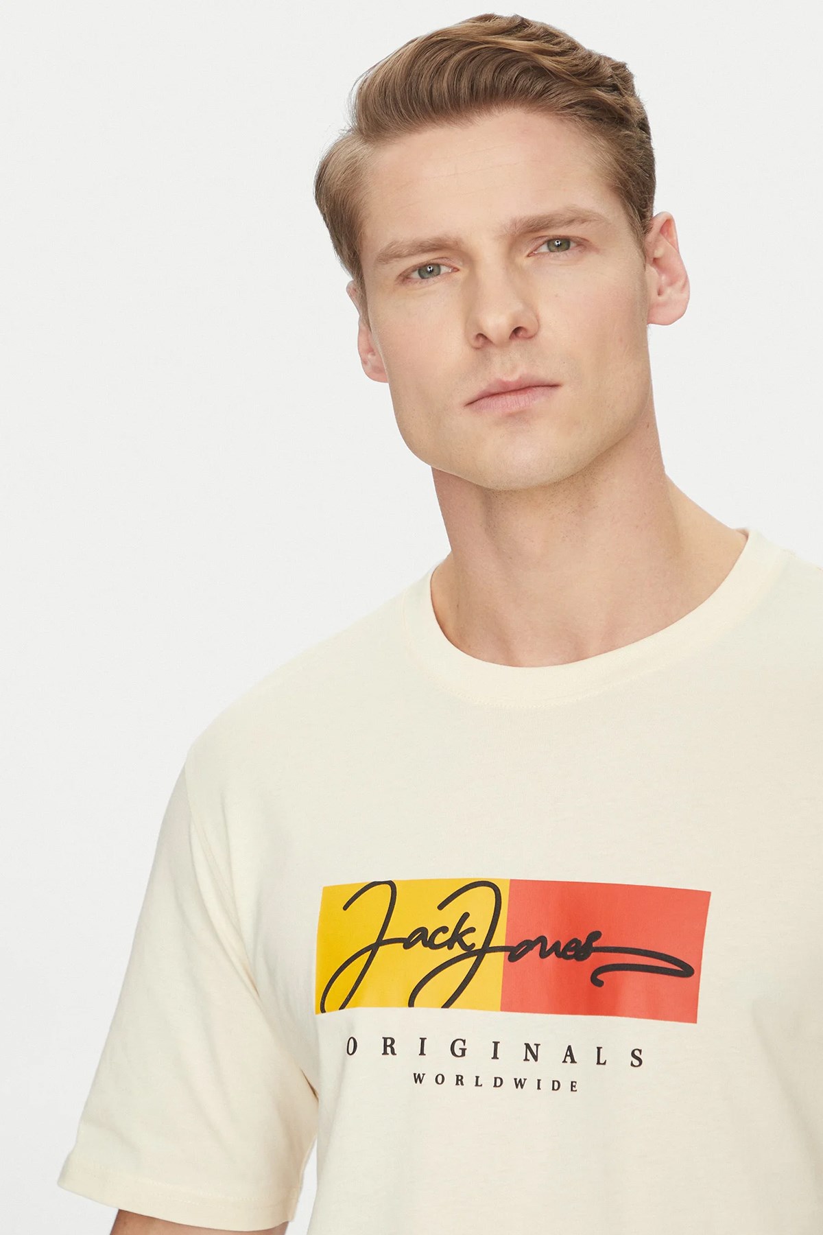 Jack & Jones Jorfrederiksberg Erkek Tişört 12278266 Krem