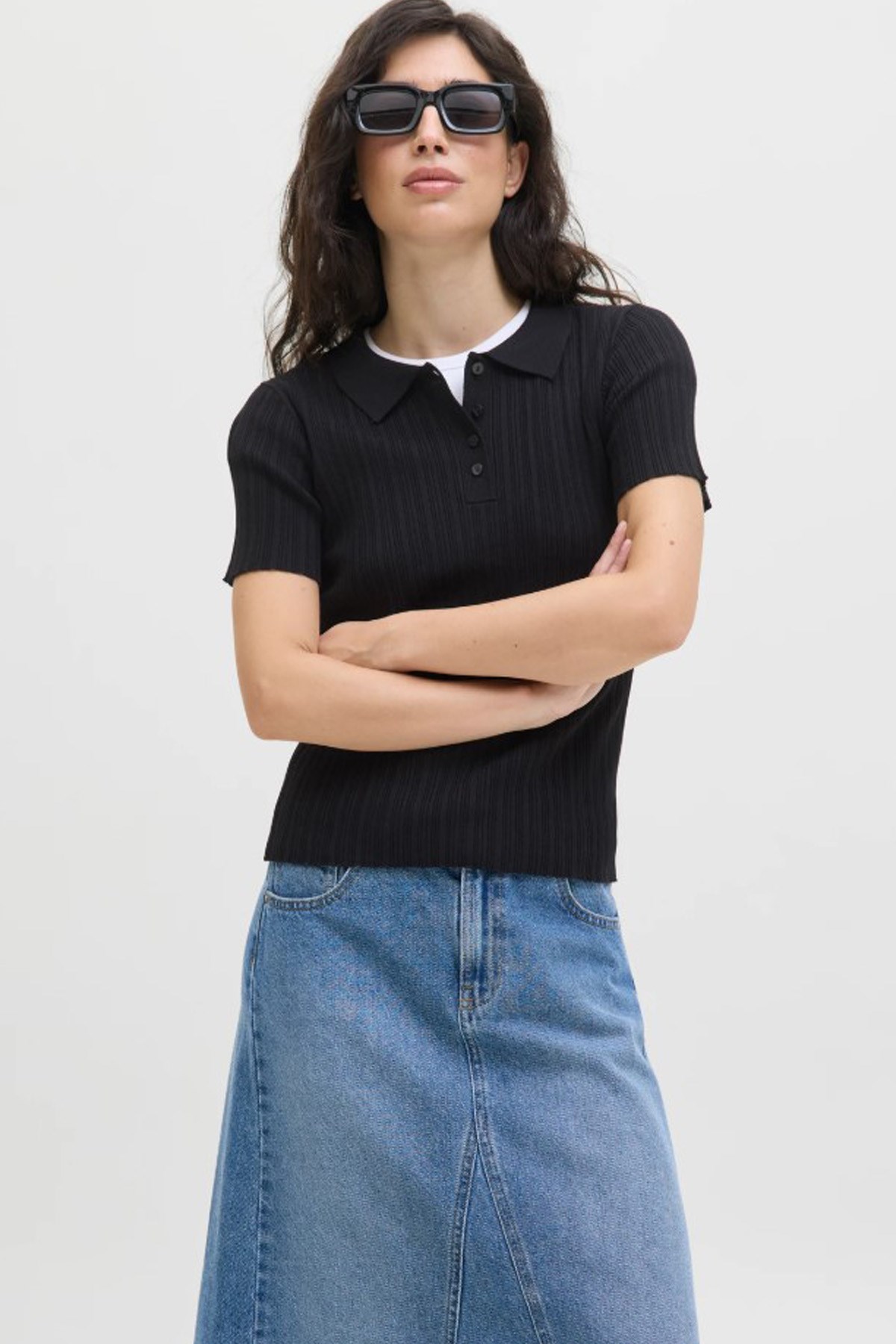 JJXX Kadın Polo Triko Tişört 12280289 Siyah