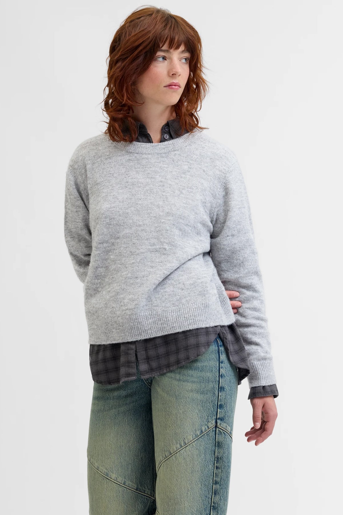 Jack & Jones Jxevi Crew Neck Knit Kadın Kazak Gri