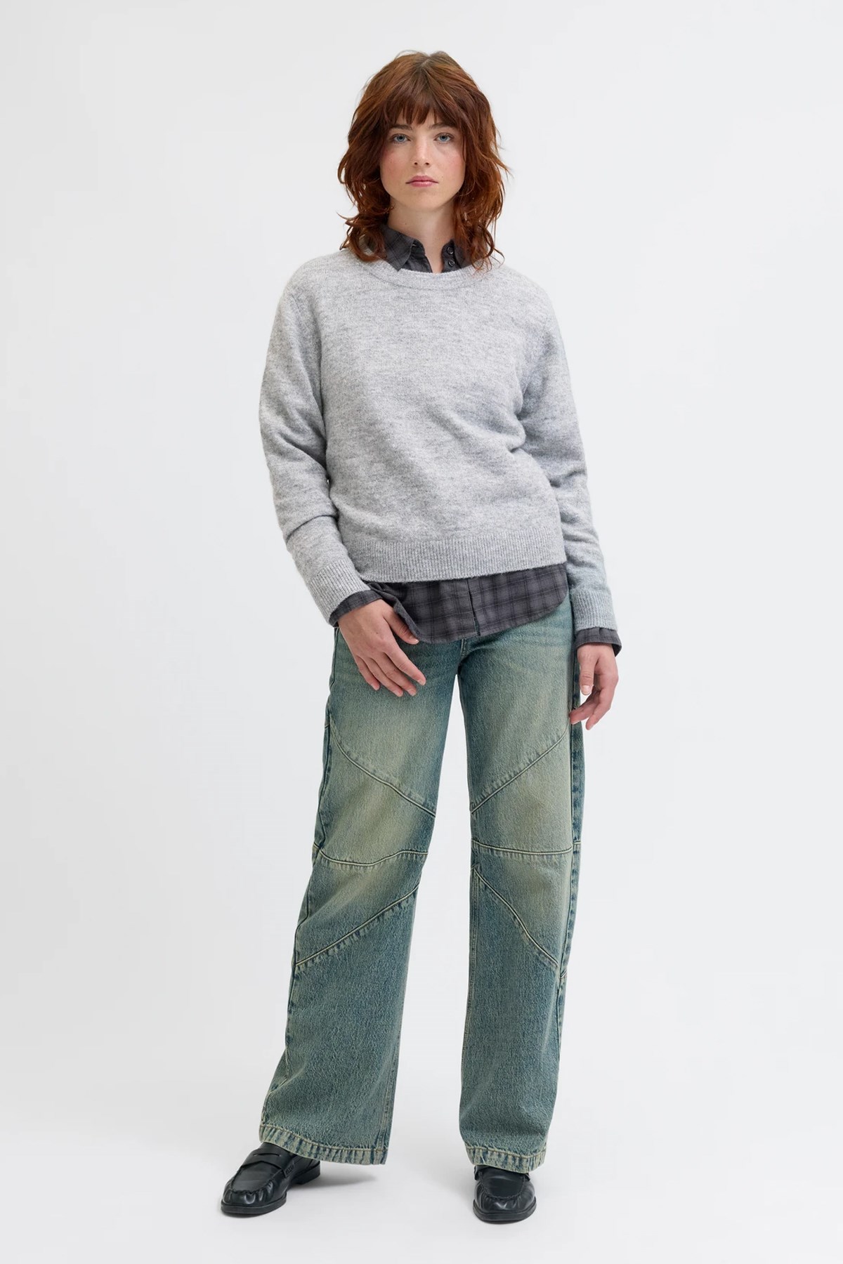 Jack & Jones Jxevi Crew Neck Knit Kadın Kazak Gri