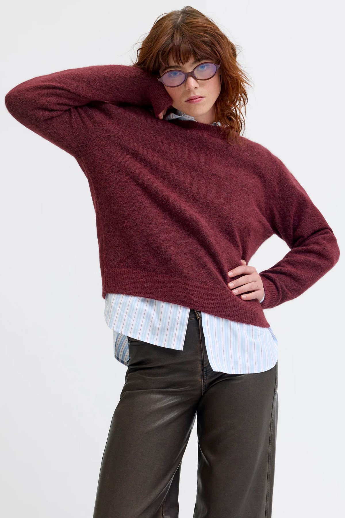 Jack & Jones Jxevi Crew Neck Knit Kadın Kazak Kırmızı