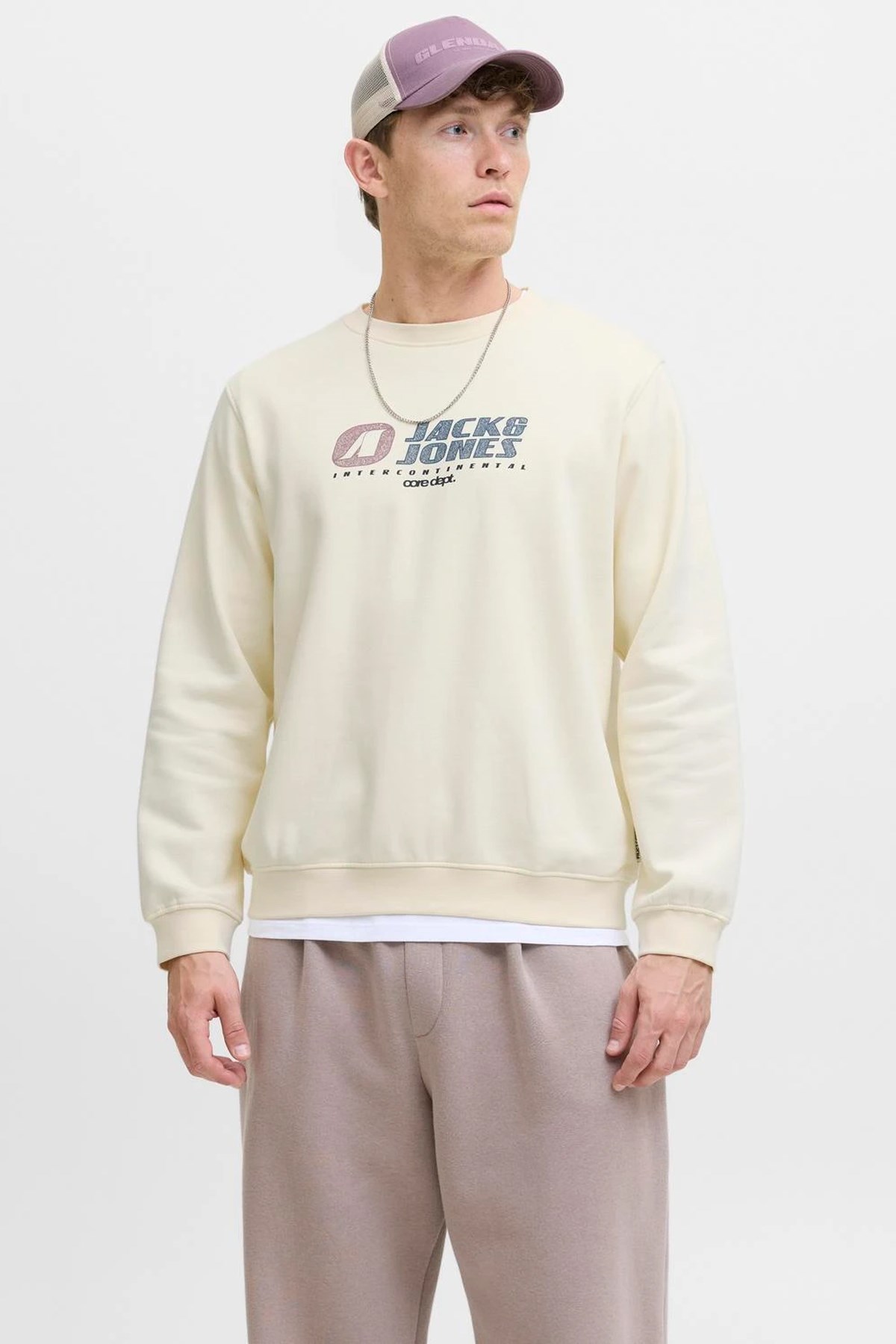 Jack & Jones Jcotier Print Erkek Sweatshirt Bej