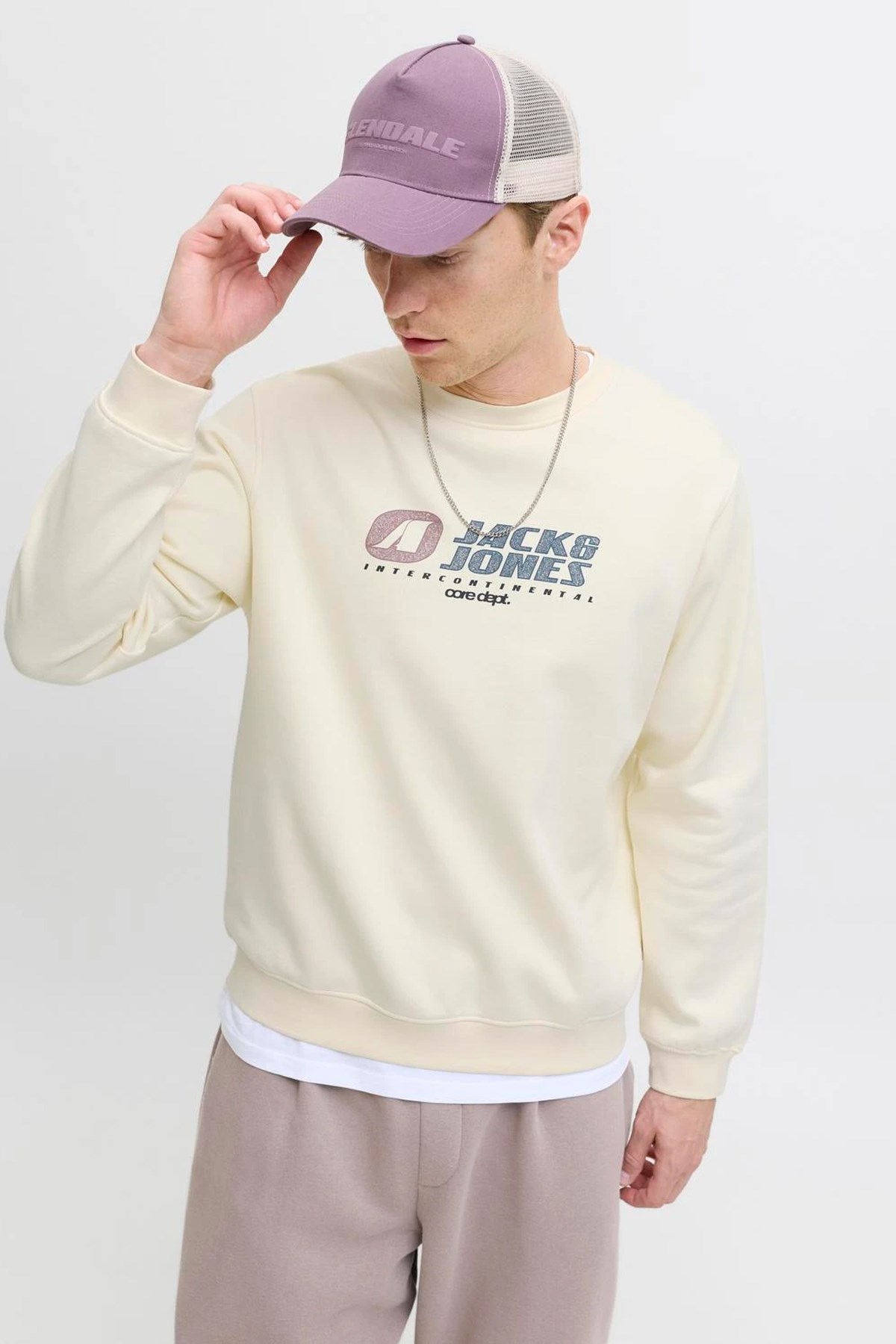Jack & Jones Jcotier Print Erkek Sweatshirt Bej