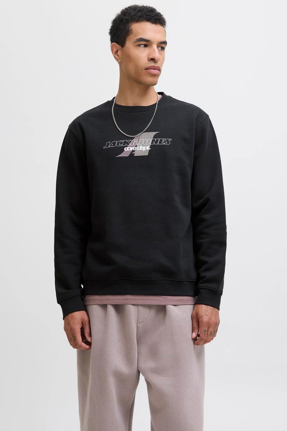 Jack & Jones Jcotier Print Erkek Sweatshirt Siyah