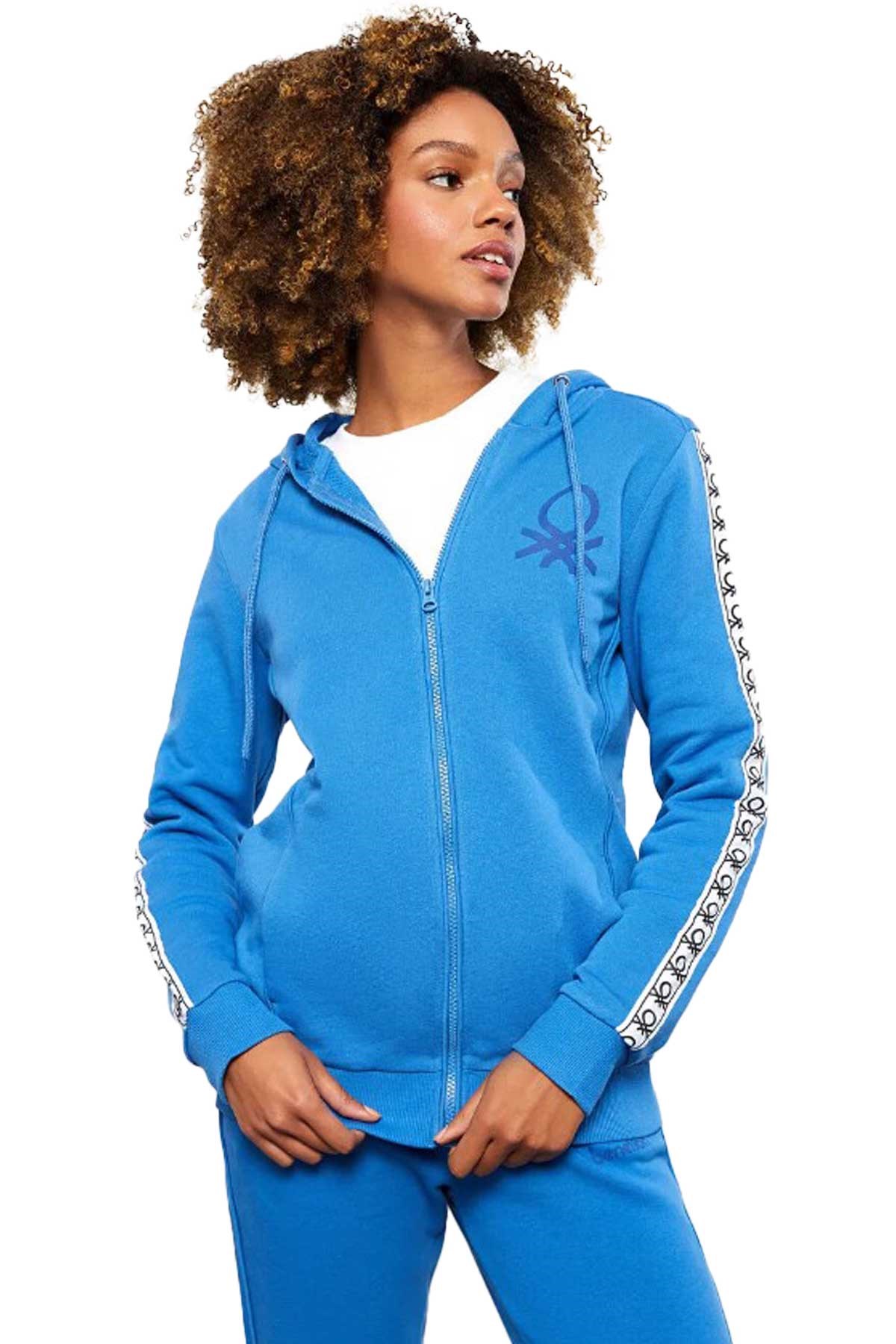 Benetton Kadın Fermuarlı Sweatshirt 122A3J68D500F Mavi