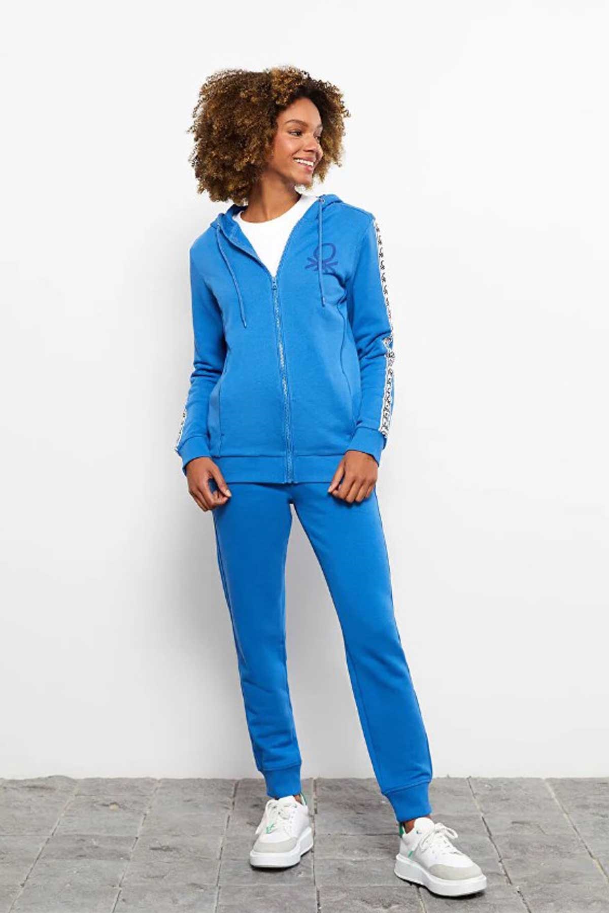 Benetton Kadın Fermuarlı Sweatshirt 122A3J68D500F Mavi