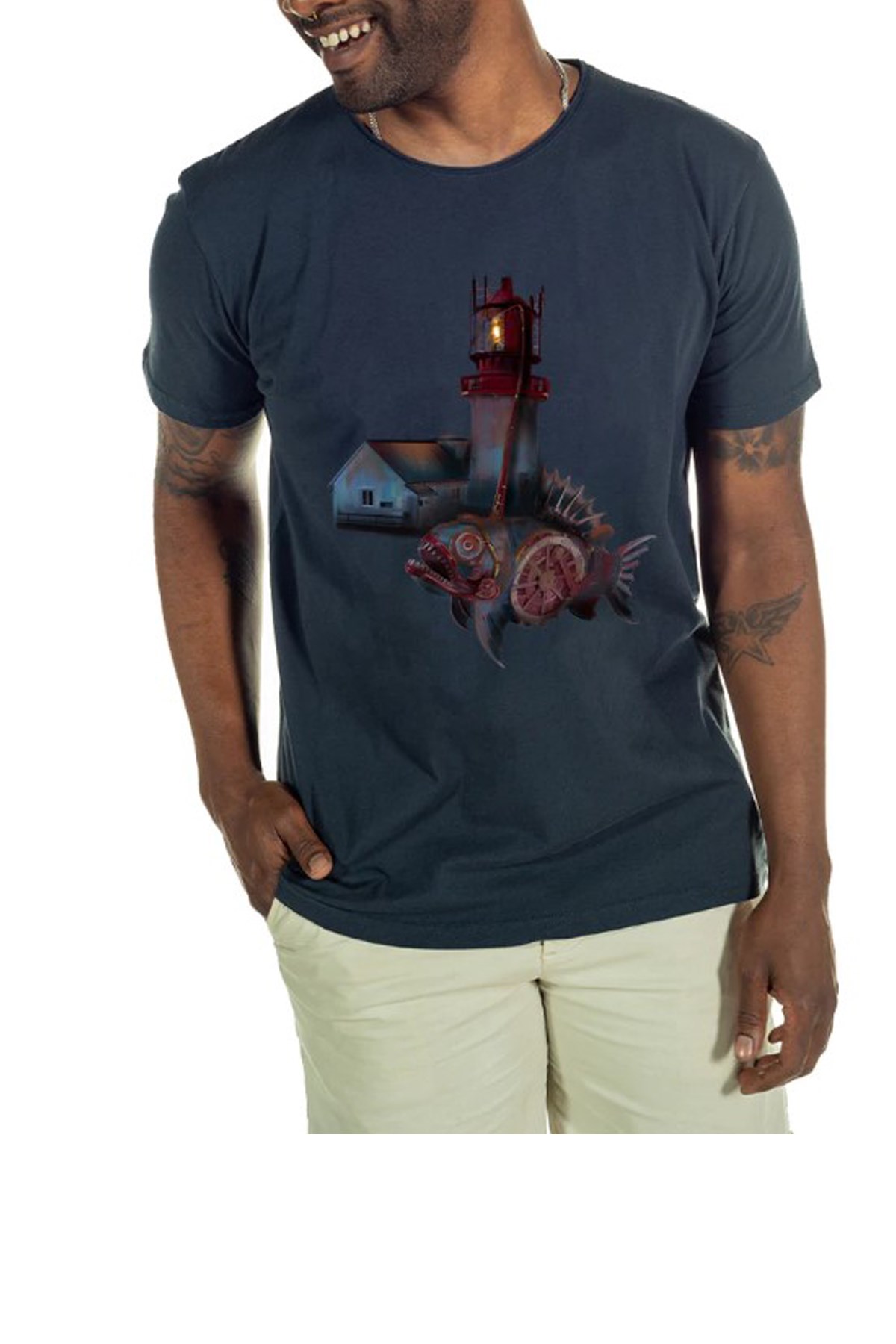 Nors Lighthouse Loose Erkek Tshirt 2022TSH0716 Lacivert